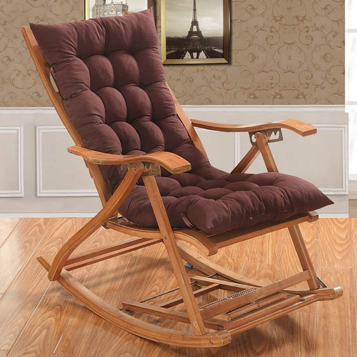 Kuber Industries Microfibre Long Quilted Chair Pad for Rocking Chairs/Chair Pad/Chair Cushion/Cushion for Rocking Chairs (Brown,46 x 16 inches,Set of 1)-KUBMRT11916