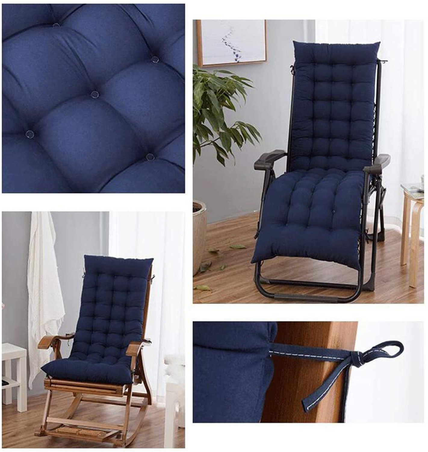Kuber Industries Microfibre Soft Home Cotton Cushion Long Chair Pad Cushion for Indoor/Outdoor Home Office Garden Decor (Navy Blue,46 x 16 inches,Set of 1)-KUBMRT11919