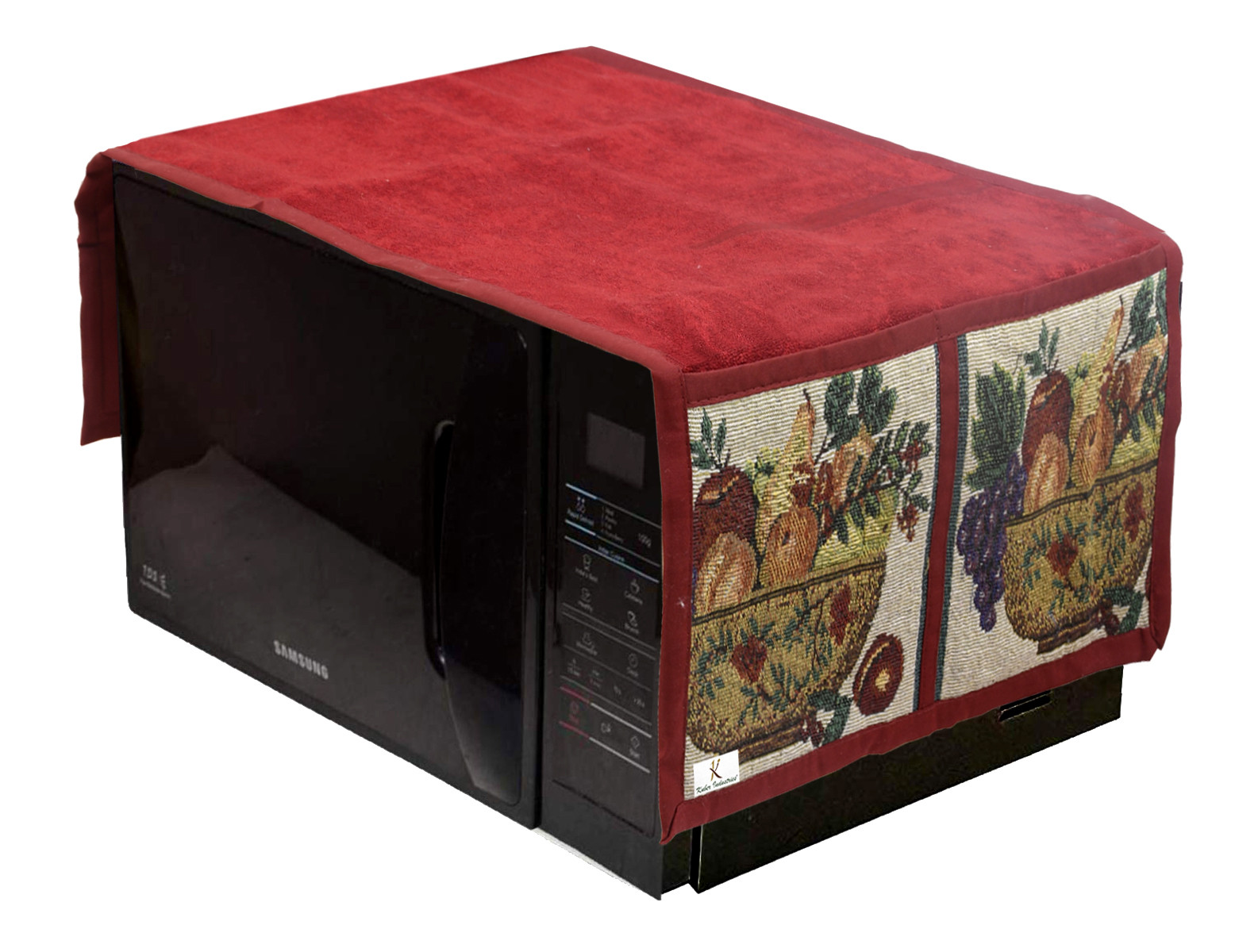 Kuber Industries Microwave Oven Cover Dustproof Velvet Machine Protector Decorative Kitchen Appliance Cover with Side Storage Pockets 25 Ltr (Maroon)-KUBMRT11833