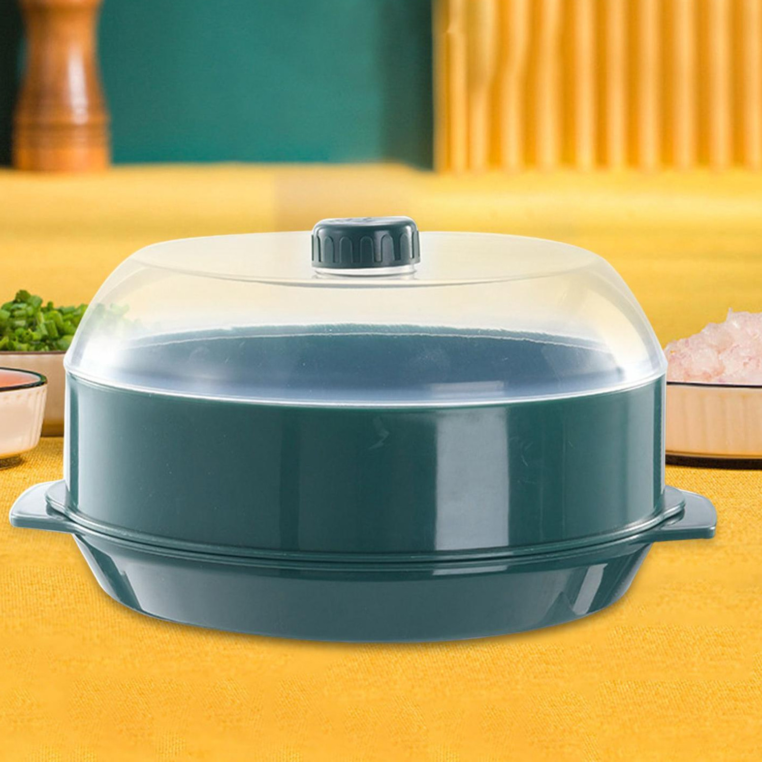 Kuber Industries Microwave Oven Steamer With Handle & Lid (1 Cover +1 Box +1 Base) | Green
