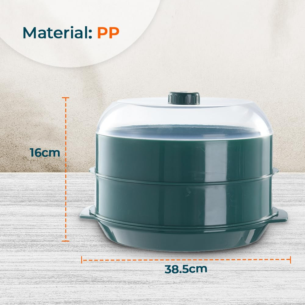 Kuber Industries Microwave Oven Steamer With Handle & Lid (1 Cover +2 Box +1 Base) | Green