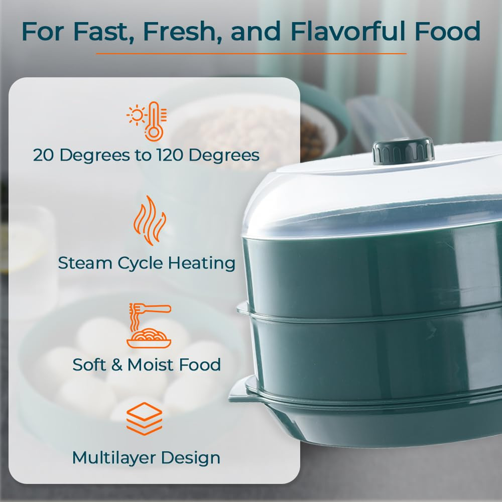 Kuber Industries Microwave Oven Steamer With Handle & Lid (1 Cover +2 Box +1 Base) | Green