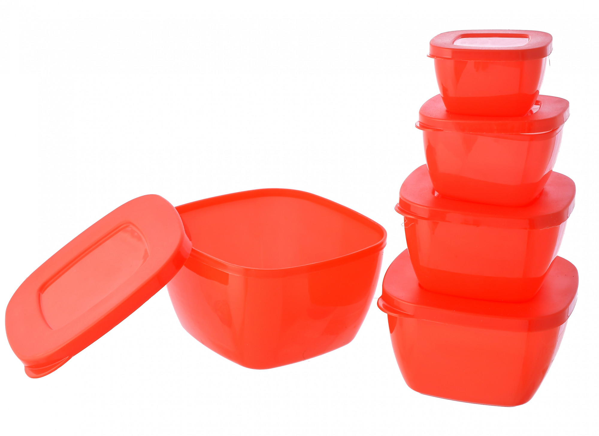 Kuber Industries Microwave Safe Food Storage Plastic Container Set For Kitchen, Fridge, Spices, Dry Fruits With Lid, Set of 5 (Red)-HS42KUBMART25265