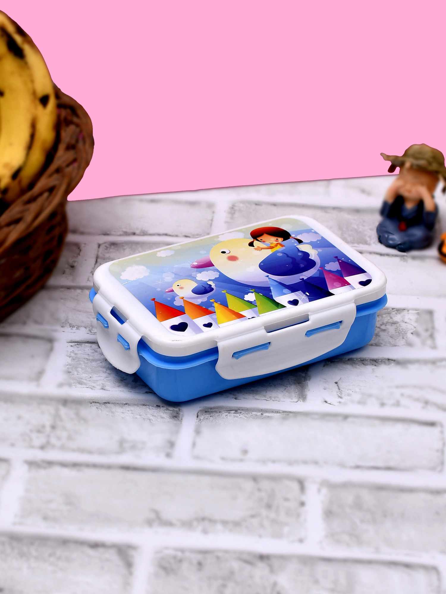 Kuber Industries Model-301 Unbreakable Plastic Small Airtight Leakproof Lunch Box/Tiffin (Blue) Suitable For Nursery to 1st Class-KUBMART1290