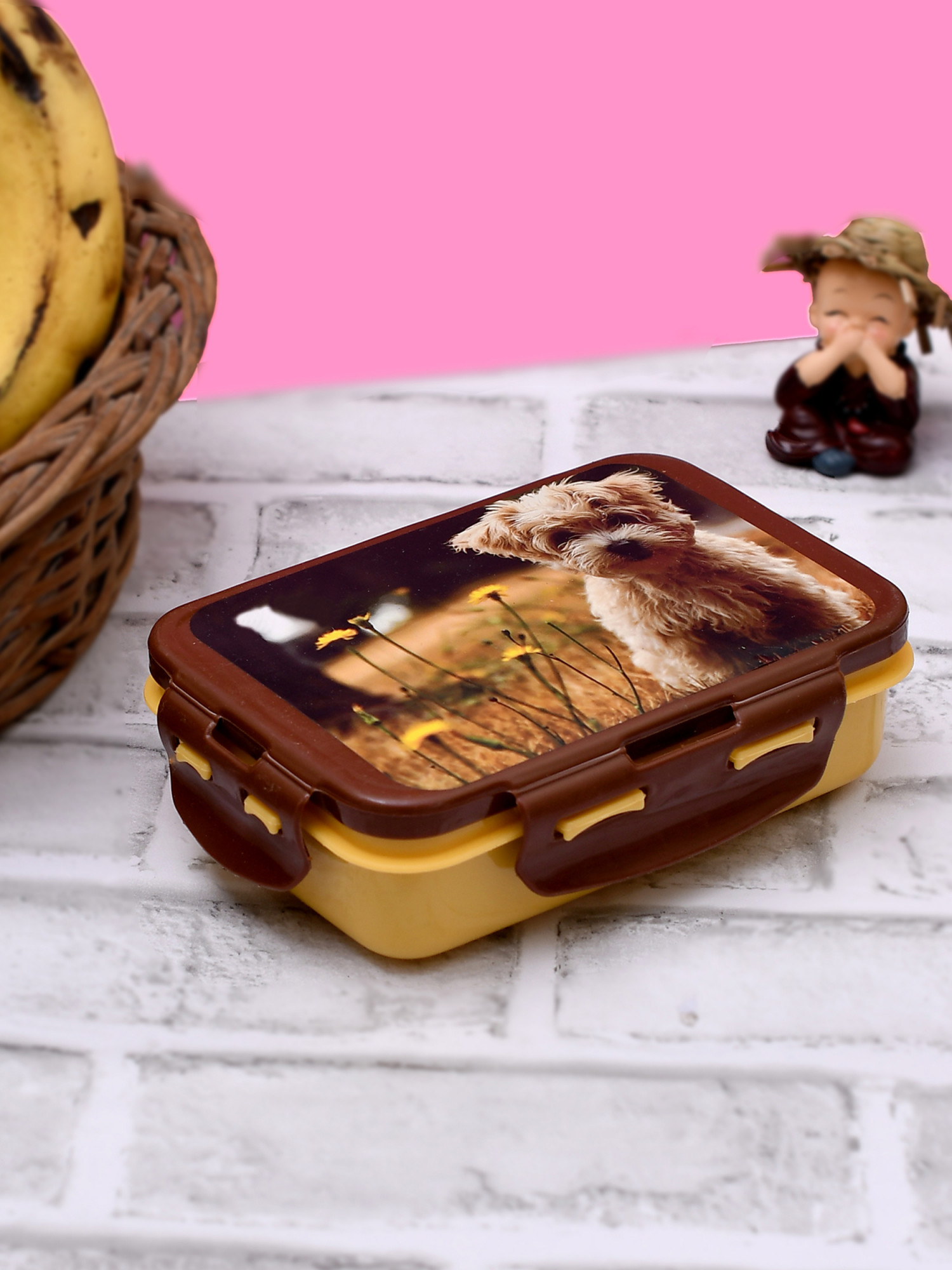 Kuber Industries Model-301 Unbreakable Plastic Small Airtight Leakproof Lunch Box/Tiffin (Brown) Suitable For Nursery to 1st class-KUBMART1292