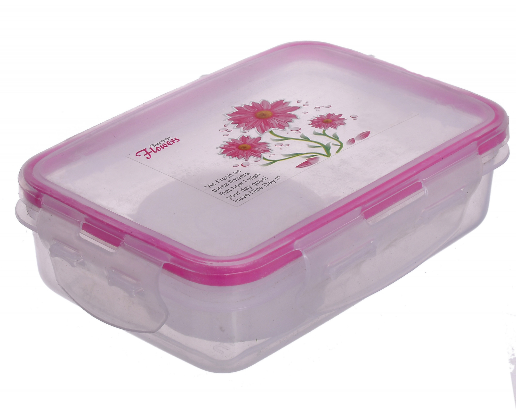 Kuber Industries Model-301 Unbreakable Plastic Small Airtight Leakproof Transparent Lunch Box/Tiffin (Pink) Suitable For Nursery to 1st class-KUBMART1296