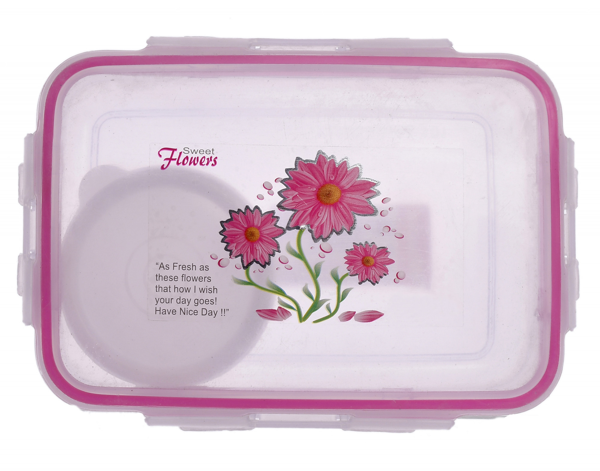 Kuber Industries Model-301 Unbreakable Plastic Small Airtight Leakproof Transparent Lunch Box/Tiffin (Pink) Suitable For Nursery to 1st class-KUBMART1296