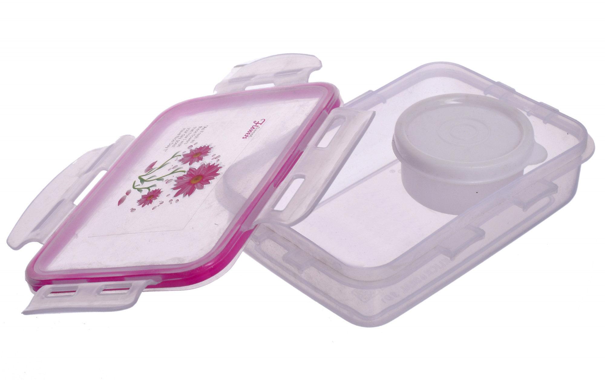 Kuber Industries Model-301 Unbreakable Plastic Small Airtight Leakproof Transparent Lunch Box/Tiffin (Pink) Suitable For Nursery to 1st class-KUBMART1296
