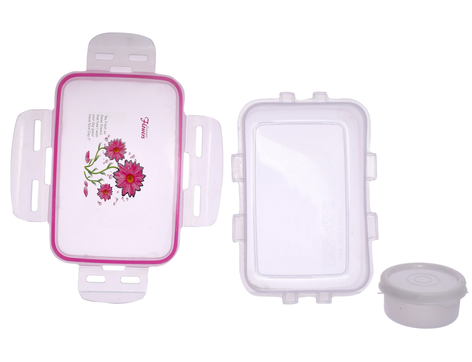 Kuber Industries Model-301 Unbreakable Plastic Small Airtight Leakproof Transparent Lunch Box/Tiffin (Pink) Suitable For Nursery to 1st class-KUBMART1296