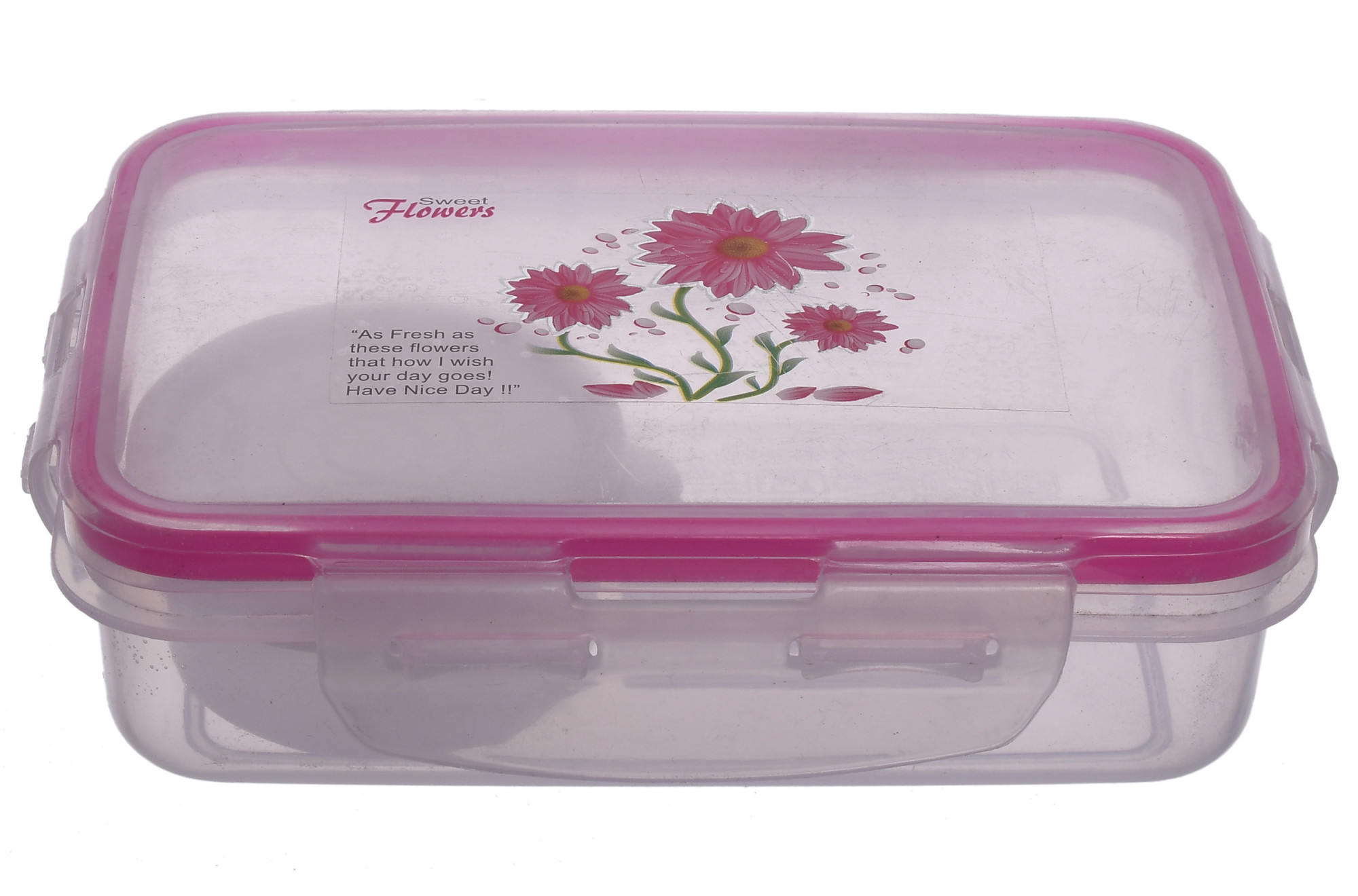 Kuber Industries Model-301 Unbreakable Plastic Small Airtight Leakproof Transparent Lunch Box/Tiffin (Pink) Suitable For Nursery to 1st class-KUBMART1296