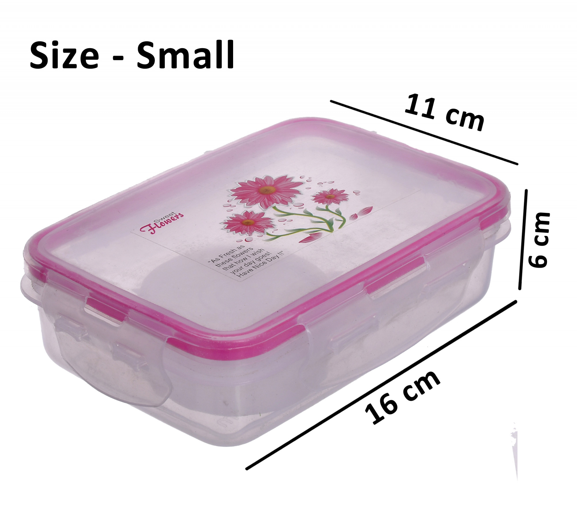 Kuber Industries Model-301 Unbreakable Plastic Small Airtight Leakproof Transparent Lunch Box/Tiffin (Pink) Suitable For Nursery to 1st class-KUBMART1296