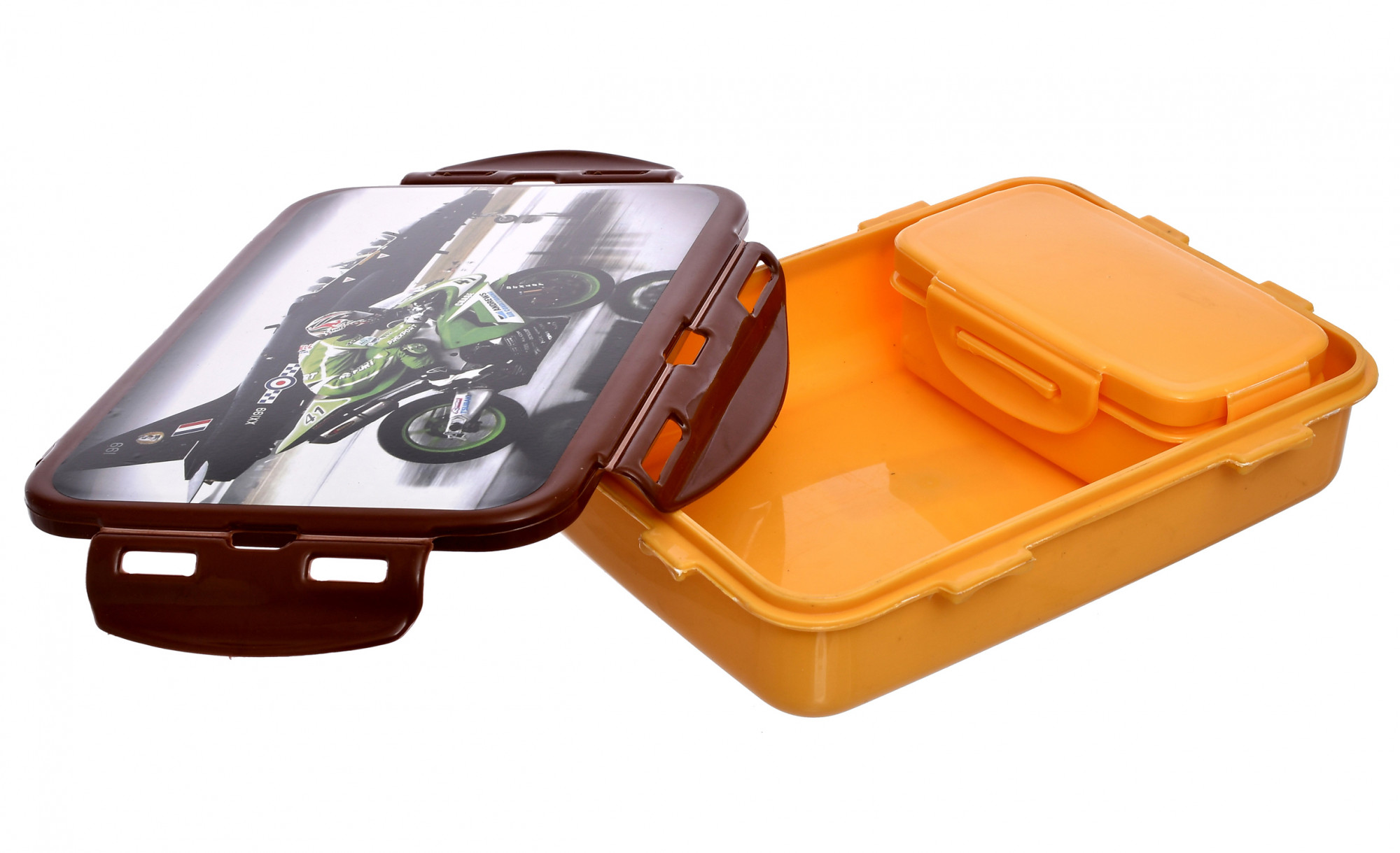 Kuber Industries Model-501 Unbreakable Plastic Large Airtight Leakproof Lunch Box/Tiffin (Brown)-KUBMART1314