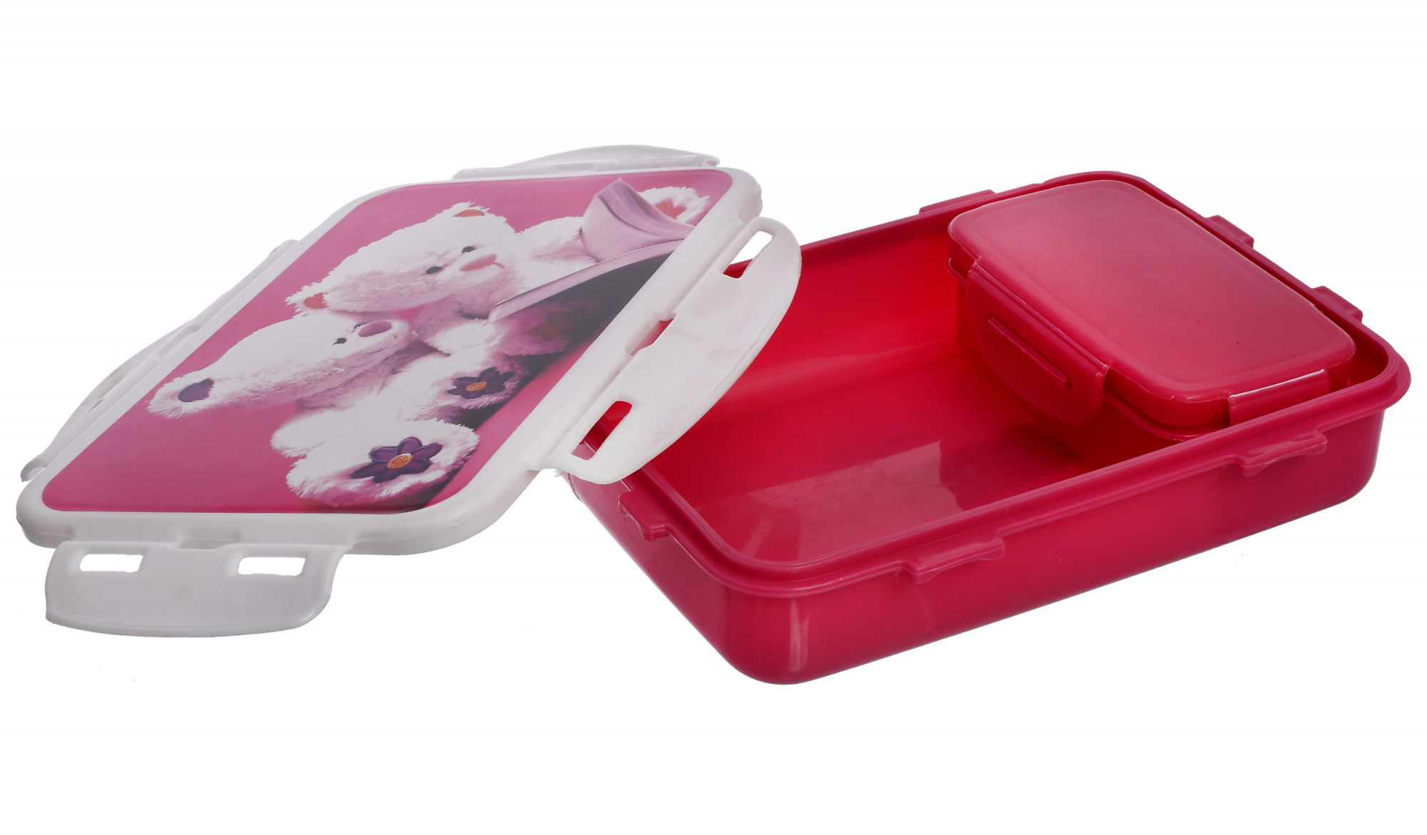 Kuber Industries Model-501 Unbreakable Plastic Large Airtight Leakproof Lunch Box/Tiffin (Pink)-KUBMART1312
