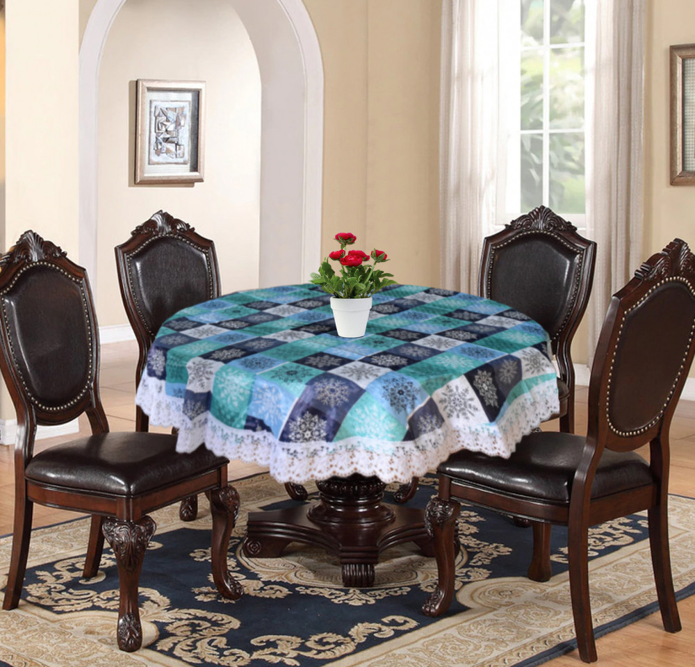 Kuber Industries Multi Check Printed PVC 4 Seater Round Shape Table Cover, Protector With White Lace Border, 60&quot;x60&quot; (Multicolor)