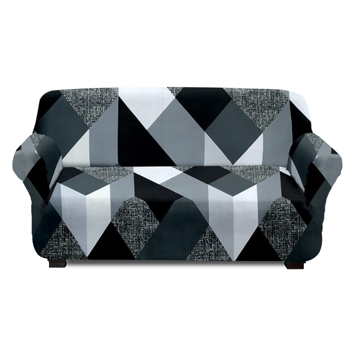 Kuber Industries Multi Check Printed Stretchable, Non-Slip Polyster 3 Seater Sofa Cover/Slipcover/Protector With Foam Stick (Grey)