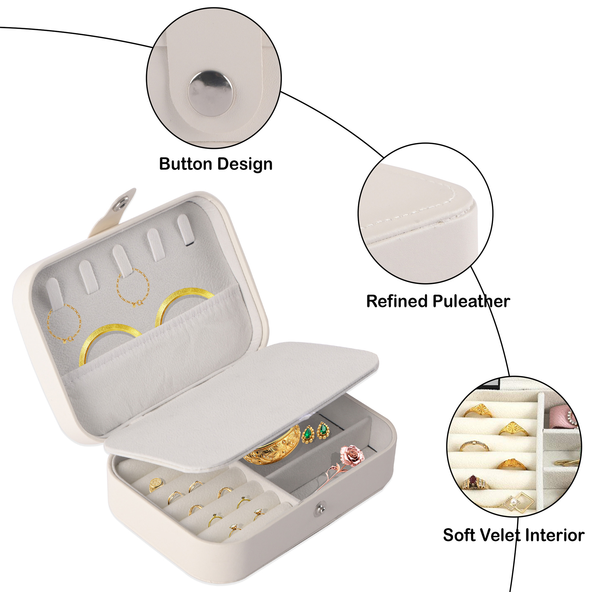 Kuber Industries Multi-Compartment Jewellery Box For Women  Elegant Ornaments Organizer Storage Box for Ring Stud  Necklace  Aesthetic Singar Case for Girls  YJ-25-WHH  White