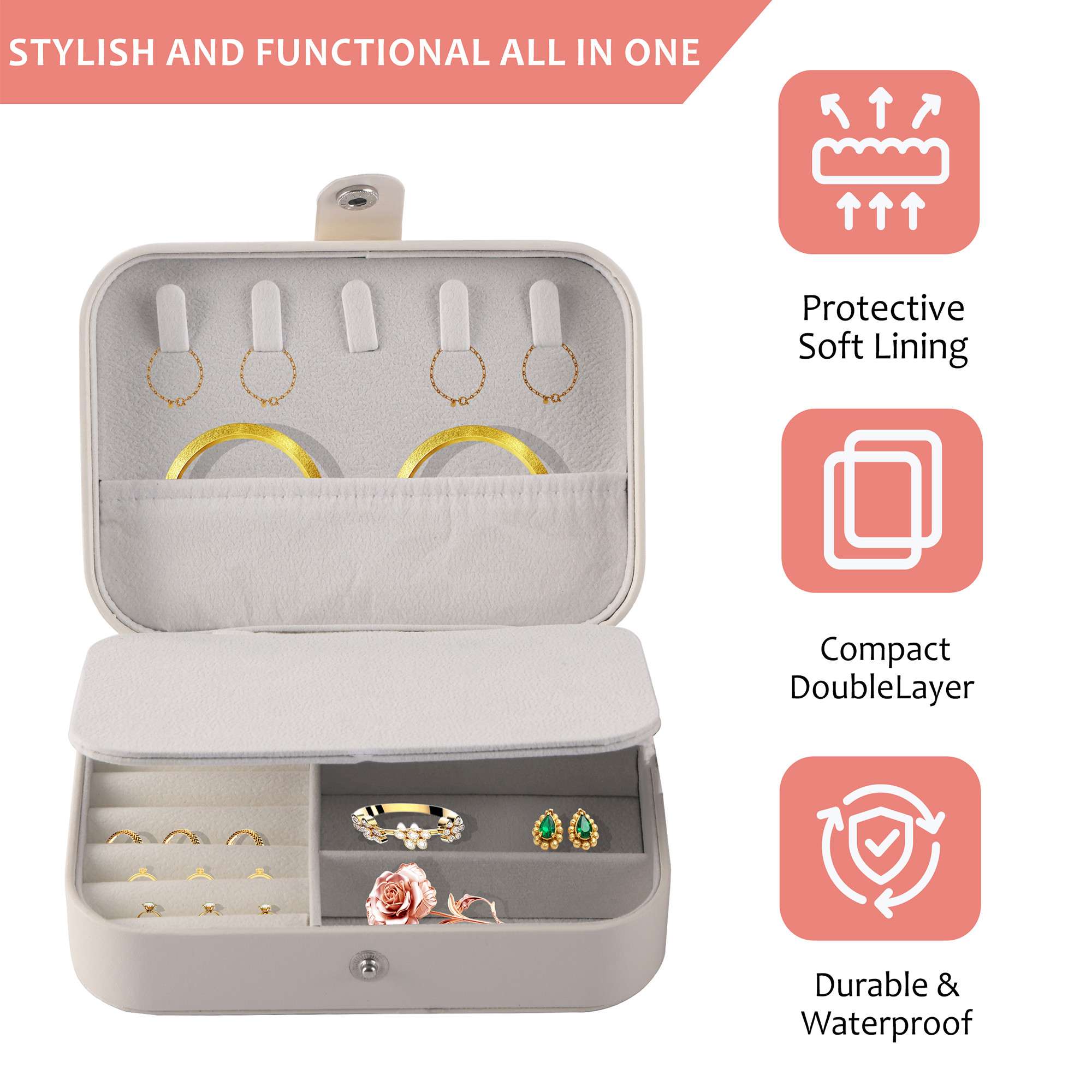 Kuber Industries Multi-Compartment Jewellery Box For Women  Elegant Ornaments Organizer Storage Box for Ring Stud  Necklace  Aesthetic Singar Case for Girls  YJ-25-WHH  White