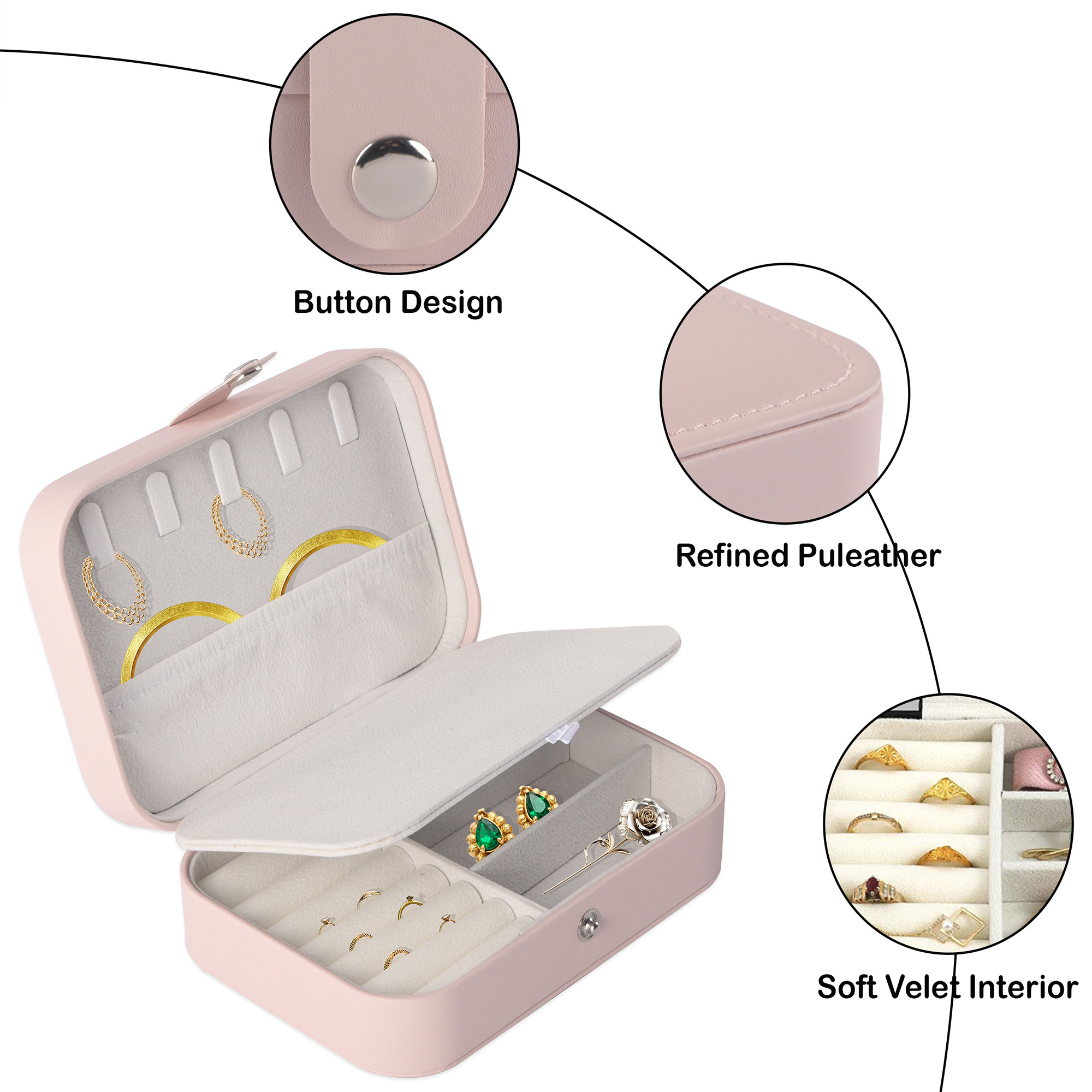 Kuber Industries Multi-Compartment Jewellery Box For Women  Elegant Ornaments Organizer Storage Box for Ring Stud  Necklace  Aesthetic Singar Case for Girls  YJ-25-LPNK  Baby Pink