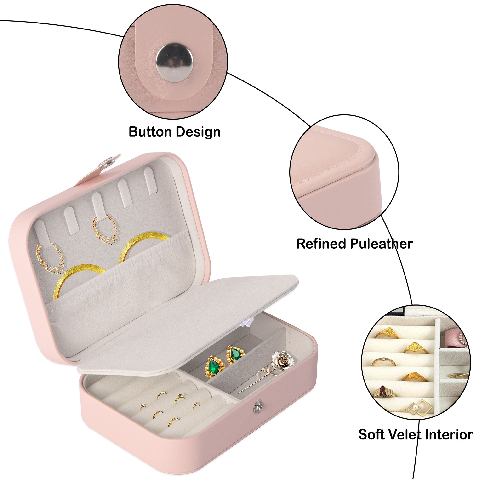 Kuber Industries Multi-Compartment Jewellery Box For Women  Elegant Ornaments Organizer Storage Box for Rings Studs  Necklaces  Aesthetic Singar Case for Girls  YJ-25-DPNK  Dark Pink