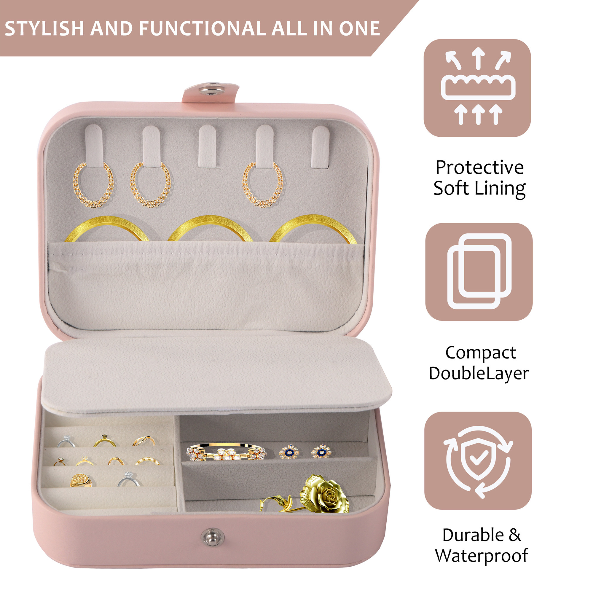Kuber Industries Multi-Compartment Jewellery Box For Women  Elegant Ornaments Organizer Storage Box for Rings Studs  Necklaces  Aesthetic Singar Case for Girls  YJ-25-DPNK  Dark Pink