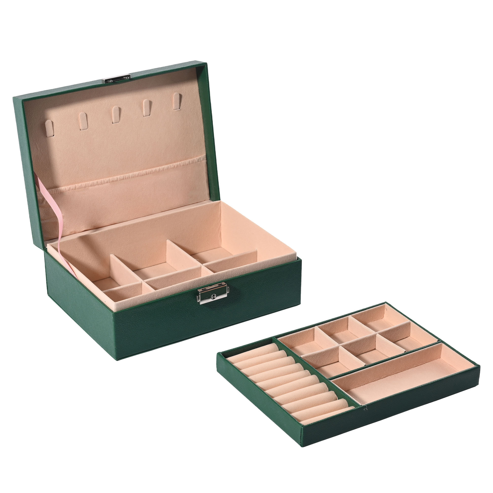 Kuber Industries Multi-Compartment Jewellery Box For Women with Keylock  Elegant Ornaments Organizer Storage Box for Ring Stud Necklace  Aesthetic Singar Case  YJ-26-GRY  Plain Gray