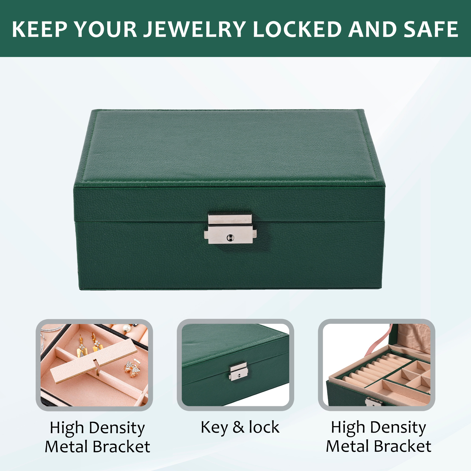 Kuber Industries Multi-Compartment Jewellery Box For Women with Keylock  Elegant Ornaments Organizer Storage Box for Ring Stud Necklace  Aesthetic Singar Case  YJ-26-GRY  Plain Gray