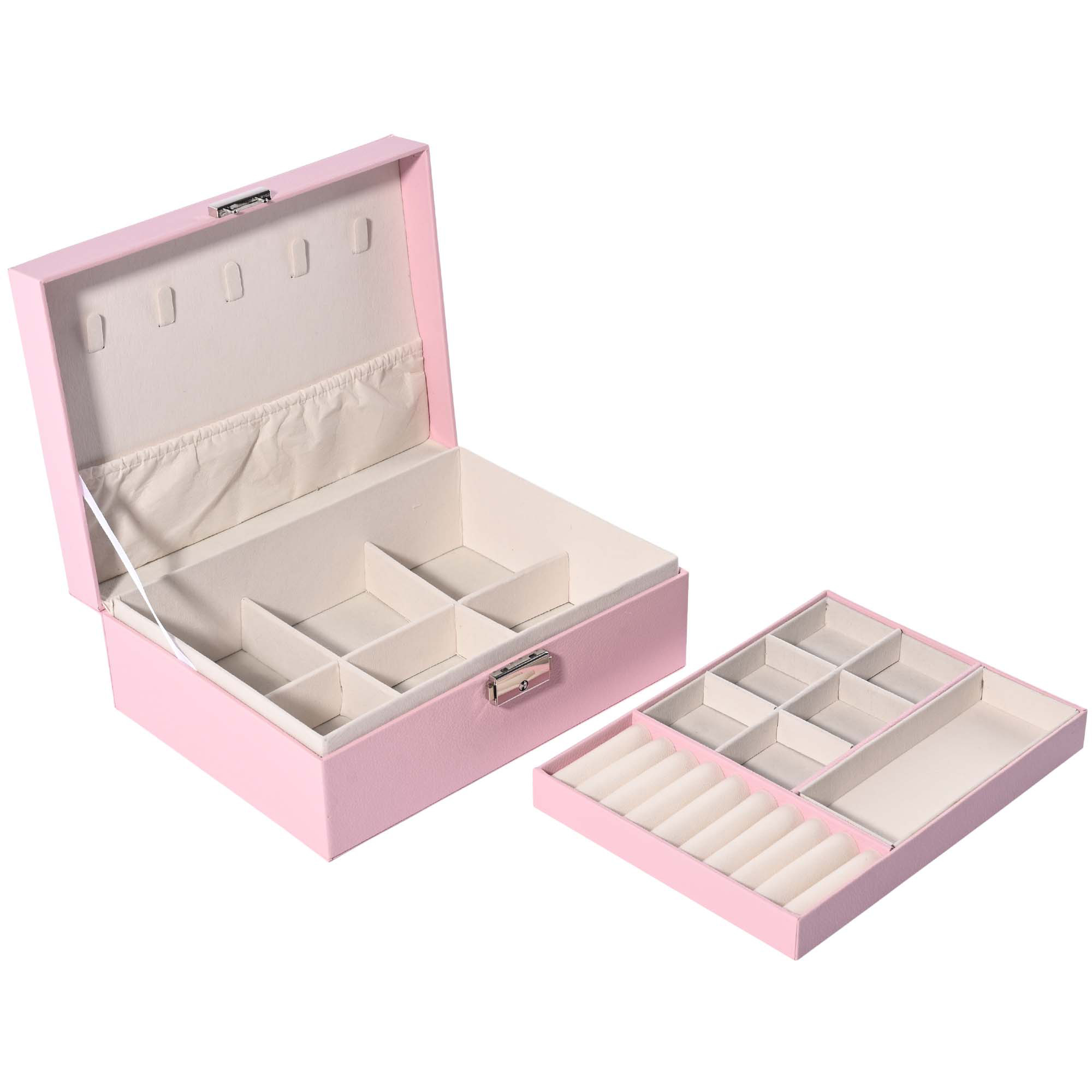 Kuber Industries Multi-Compartment Jewellery Box For Women with Keylock  Elegant Ornaments Organizer Storage Box for Ring Stud Necklaces  Aesthetic Singar Case  YJ-26-PNK  Baby Pink