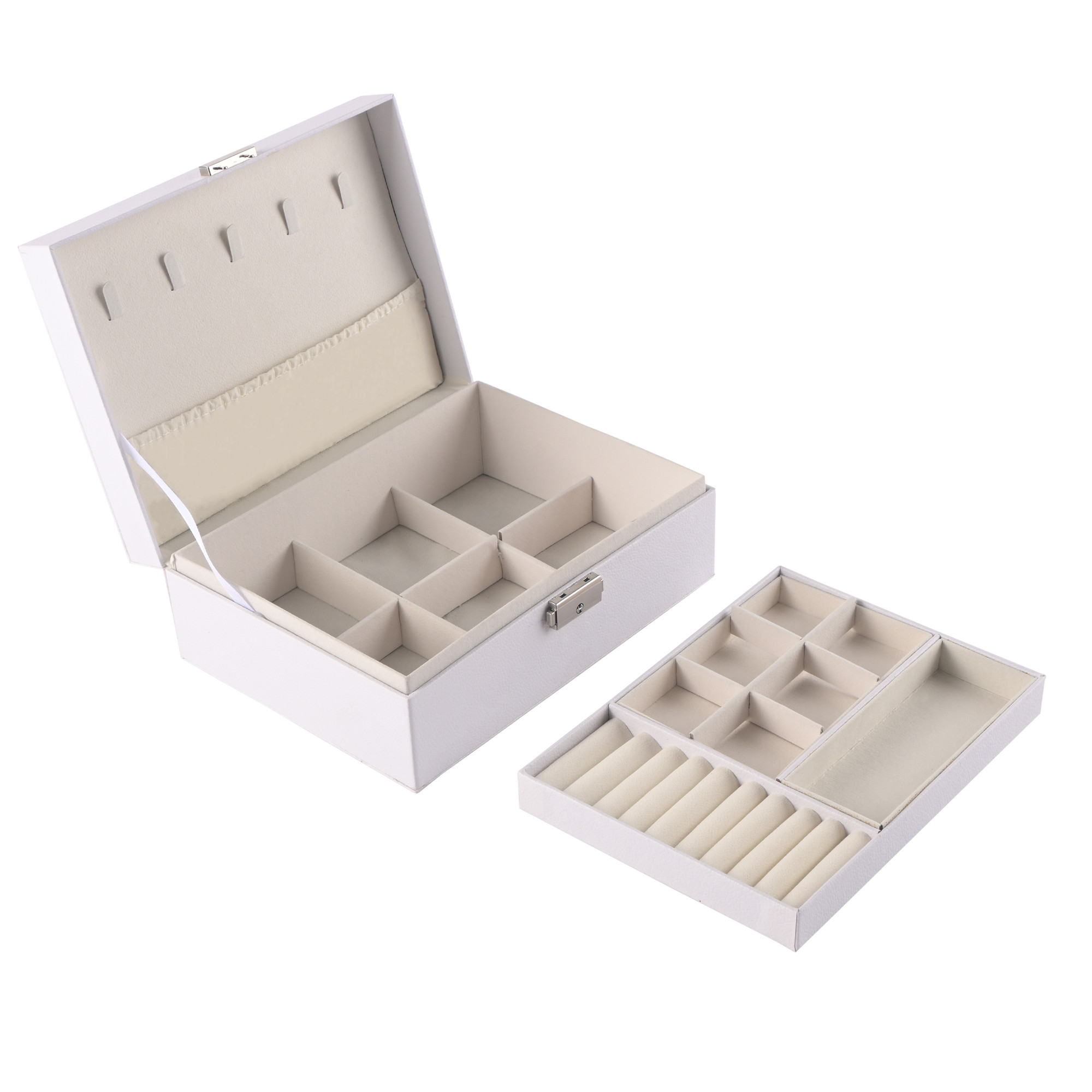 Kuber Industries Multi-Compartment Jewellery Box For Women with Keylock  Elegant Ornaments Organizer Storage Box for Ring Stud Necklaces  Aesthetic Singar Case  YJ-26-BG  White