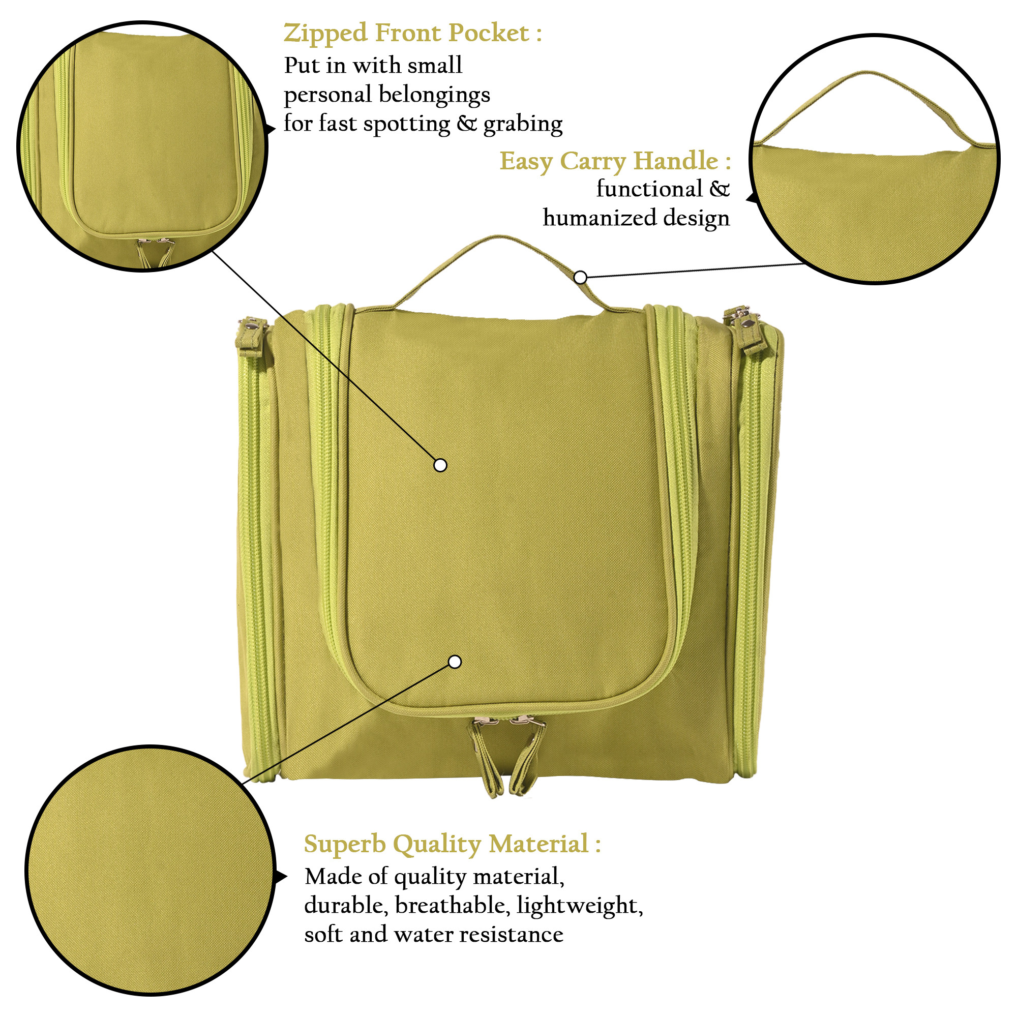 Kuber Industries Multi-Compartment Travel Toiletry Pouch for Men  Women with Zip  Hanger  Space-Saving Cosmetic Bags for Women  Shaving Kit  Wash Bag for Men  YJ-14-GRN  Green