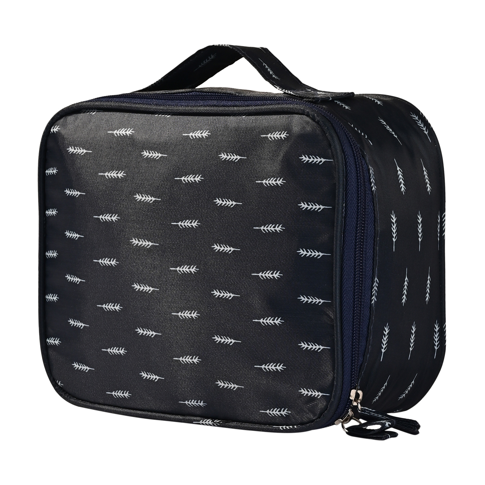 Kuber Industries Multi-Compartment Travel Toiletry Pouch for Men with Handle  Space-Saving Cosmetic Bag for Women  Shaving Kit  Wash Bag for Men  YJ-15-NBLU  Feather Print -Navy Blue