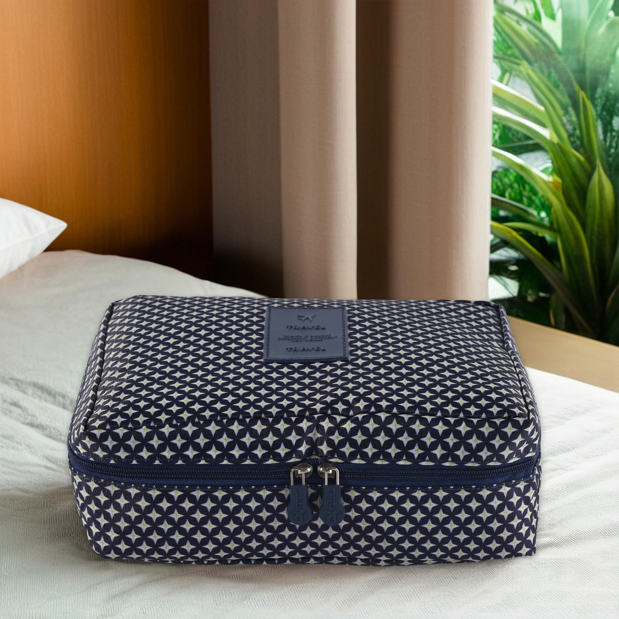 Kuber Industries Multi-Compartment Travel Toiletry Pouch for Men with Hanger  Space-Saving Cosmetic Bags for Women  Shaving Kit  Wash Bag for Men  YJ-16-NBLU  Dot Print - Navy Blue