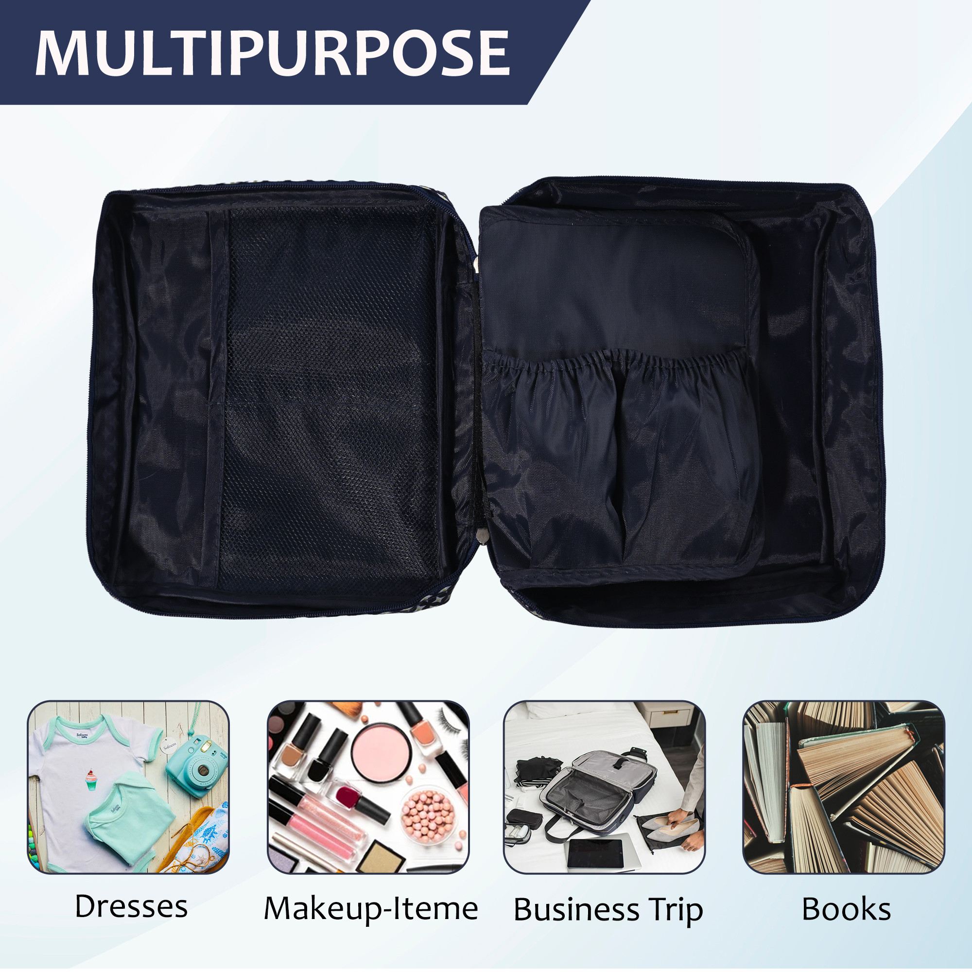 Kuber Industries Multi-Compartment Travel Toiletry Pouch for Men with Hanger  Space-Saving Cosmetic Bags for Women  Shaving Kit  Wash Bag for Men  YJ-16-NBLU  Dot Print - Navy Blue