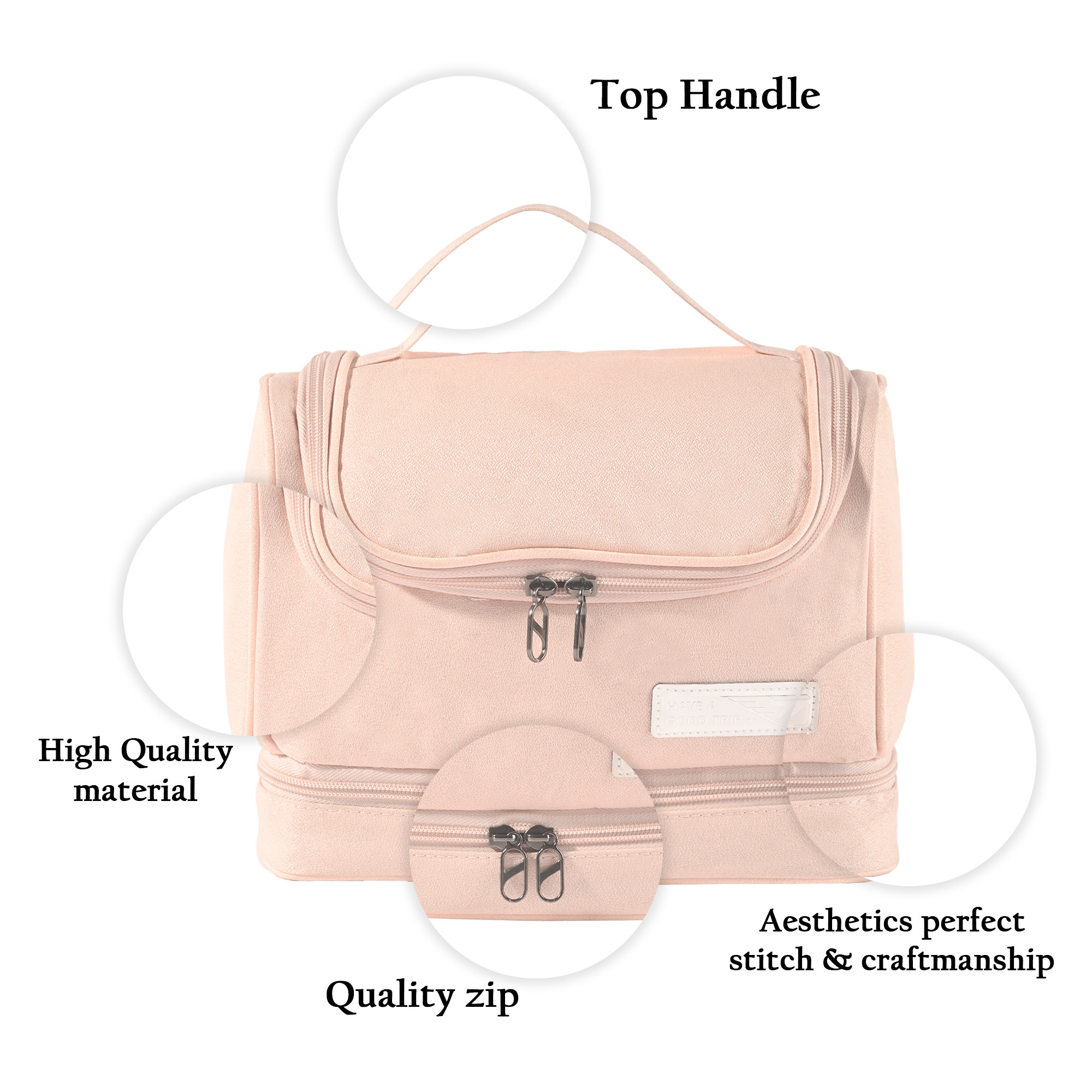 Kuber Industries Multi-Compartment Travel Toiletry Pouch for Women with Handle  Space-Saving Skincare  Cosmetic Bag  Vanity Kit  Wash Bag for Girls  YJ-13-PNK  Pink