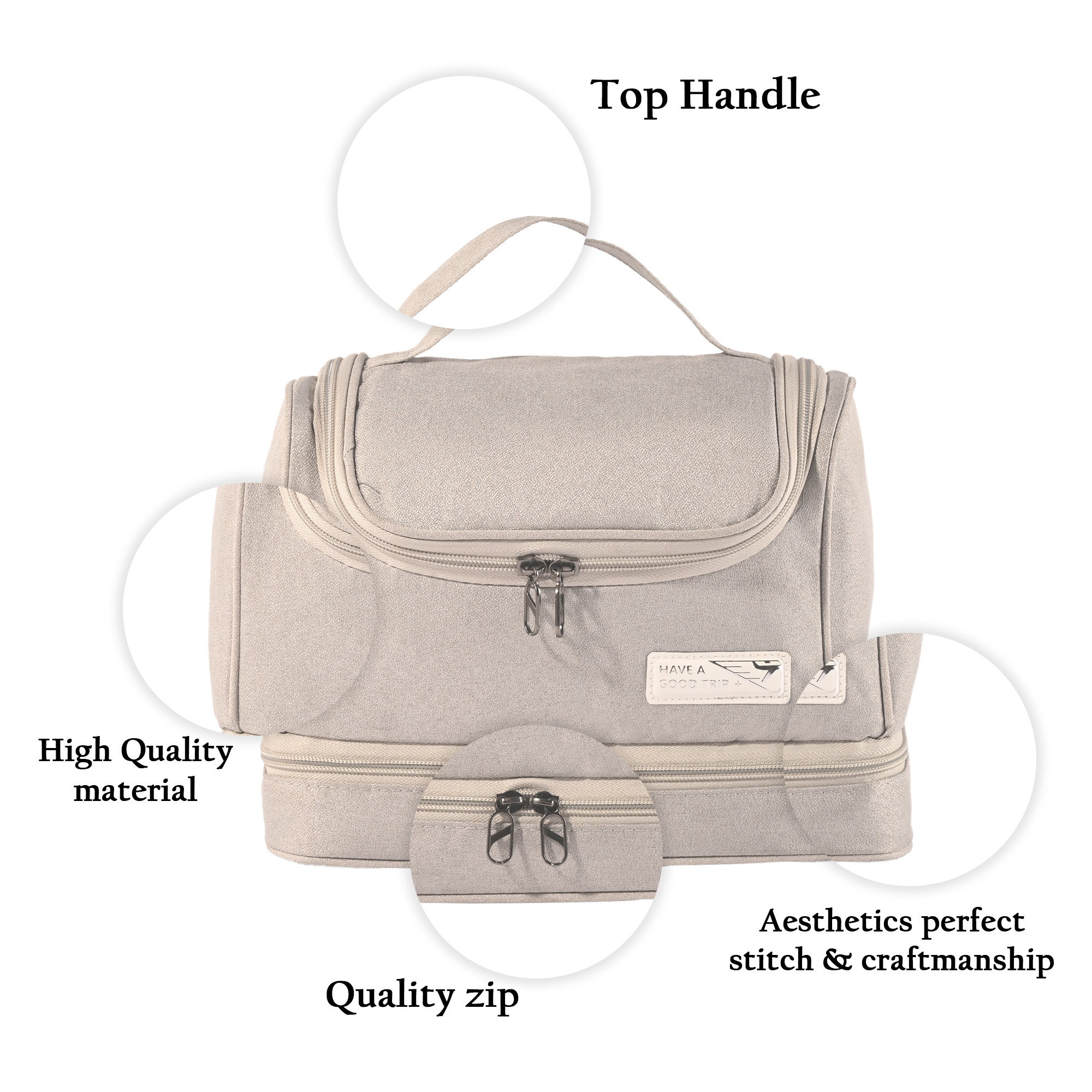 Kuber Industries Multi-Compartment Travel Toiletry Pouch for Women with Handle  Space-Saving Skincare  Cosmetic Bag  Vanity Kit  Wash Bag for Girls  YJ-13-GRY  Grey