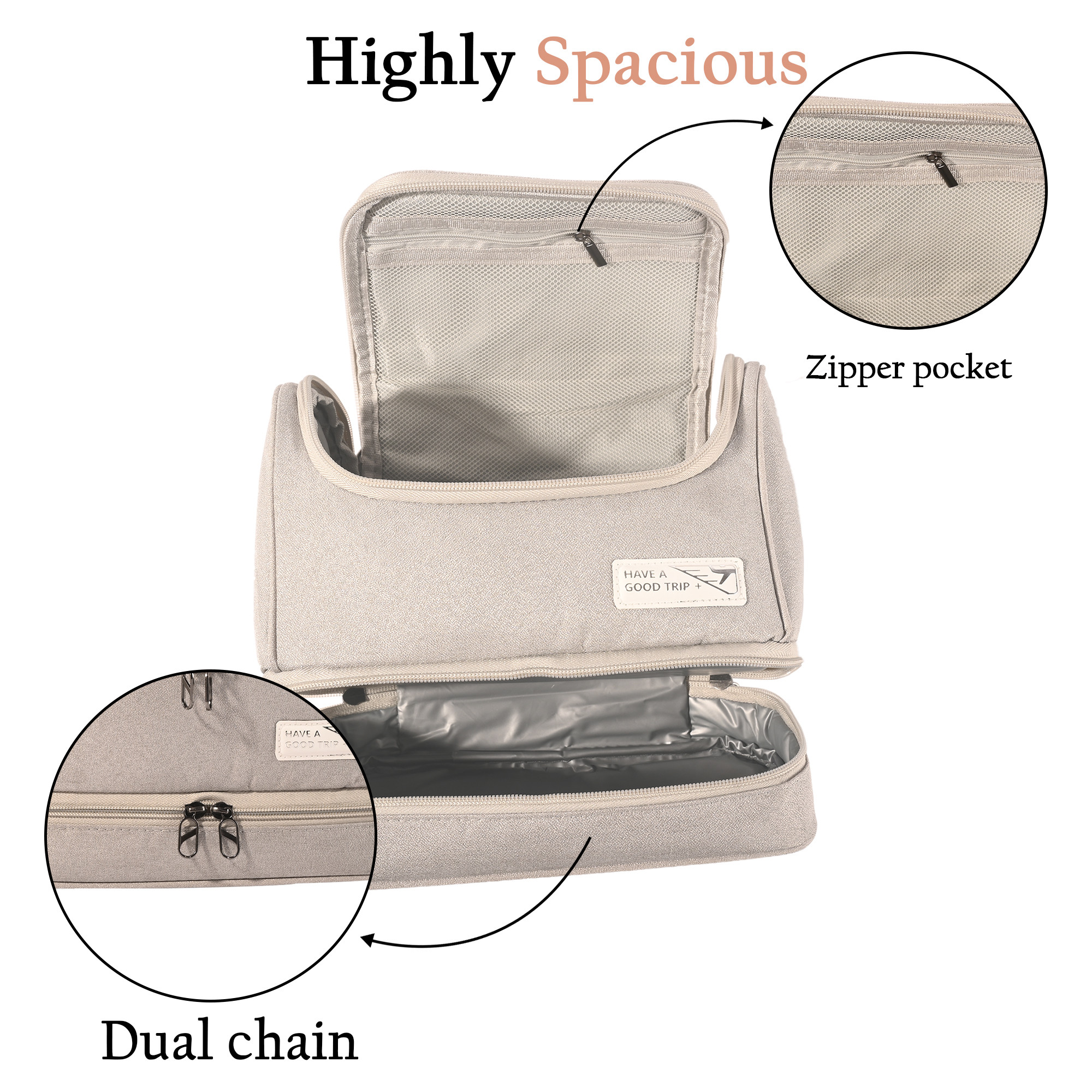 Kuber Industries Multi-Compartment Travel Toiletry Pouch for Women with Handle  Space-Saving Skincare  Cosmetic Bag  Vanity Kit  Wash Bag for Girls  YJ-13-GRY  Grey