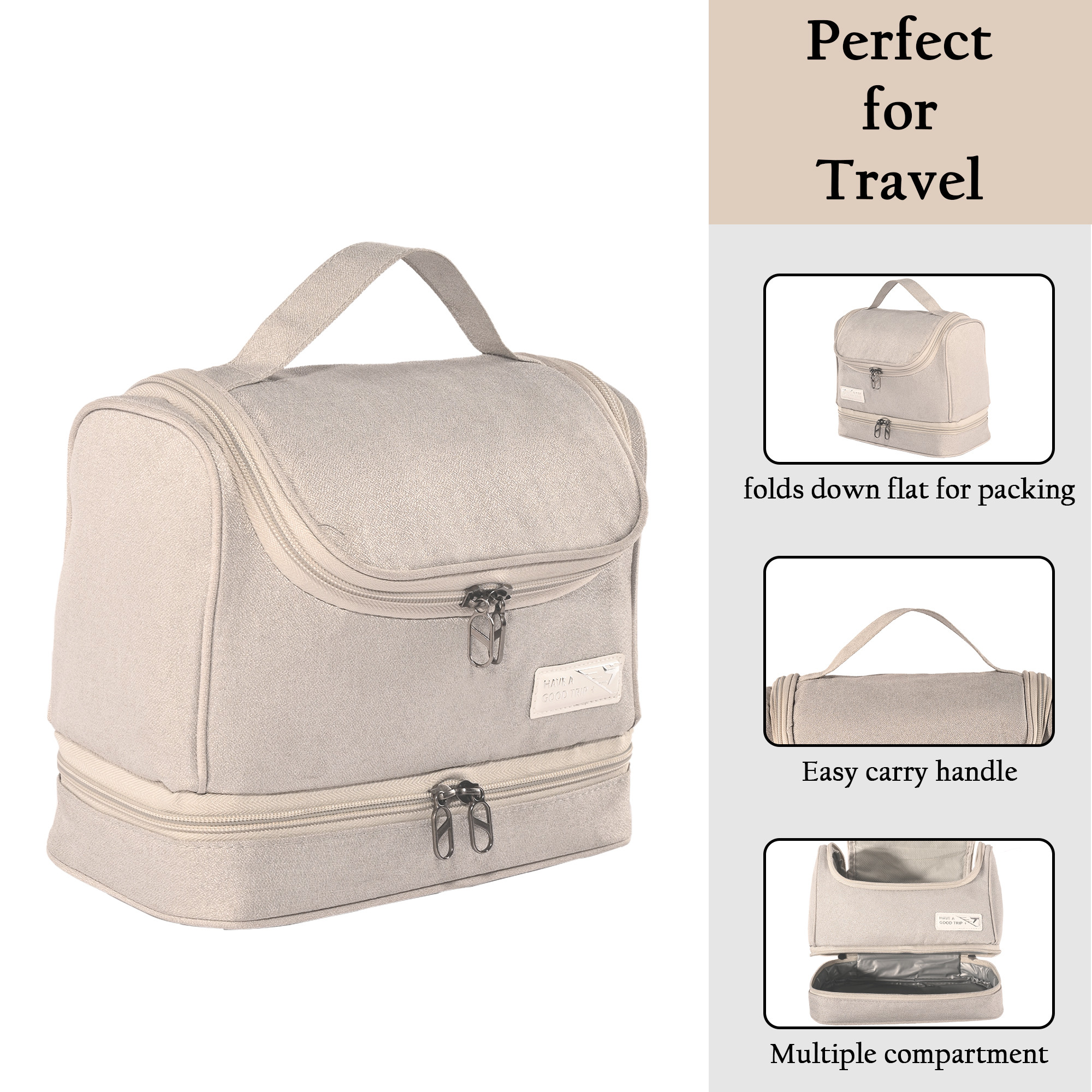 Kuber Industries Multi-Compartment Travel Toiletry Pouch for Women with Handle  Space-Saving Skincare  Cosmetic Bag  Vanity Kit  Wash Bag for Girls  YJ-13-GRY  Grey