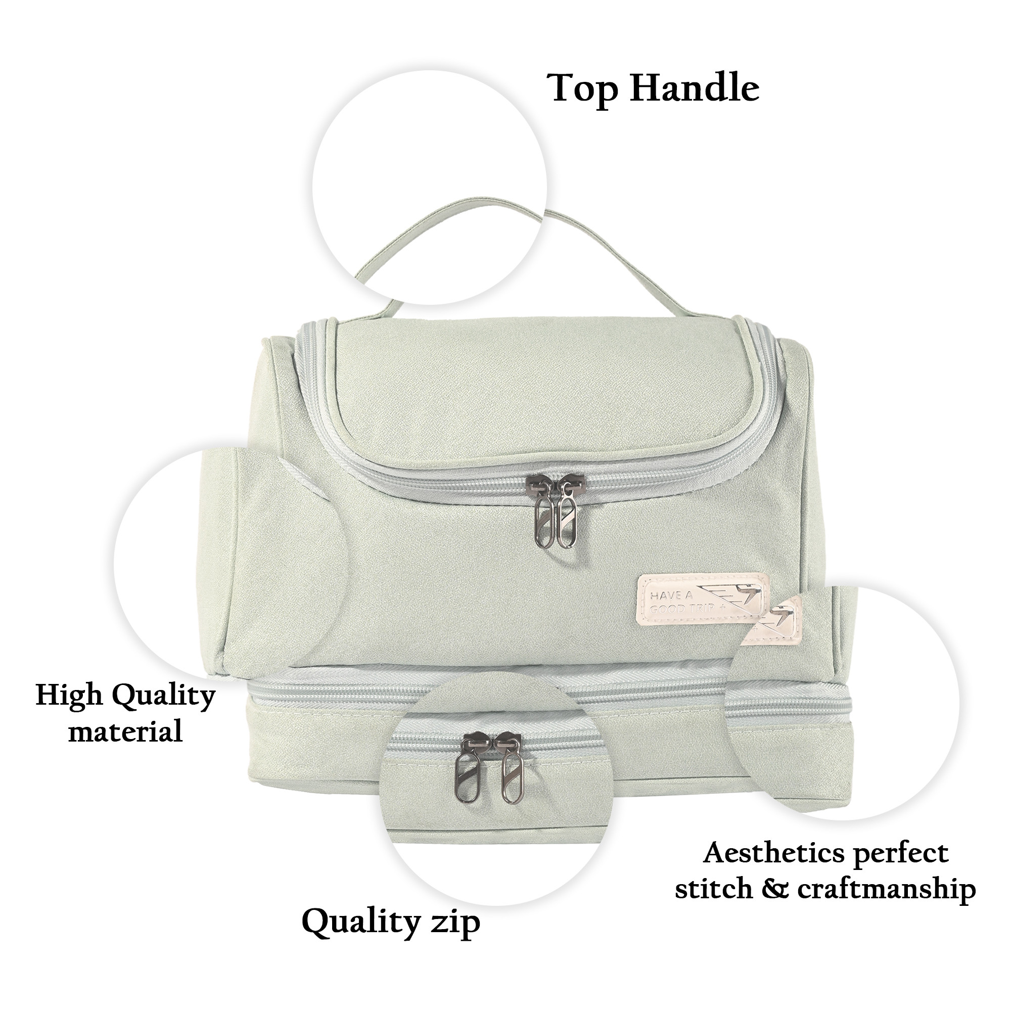 Kuber Industries Multi-Compartment Travel Toiletry Pouch for Women with Handle  Space-Saving Skincare  Cosmetic Bag  Vanity Kit  Wash Bag for Girls  YJ-13-MIN  Mint