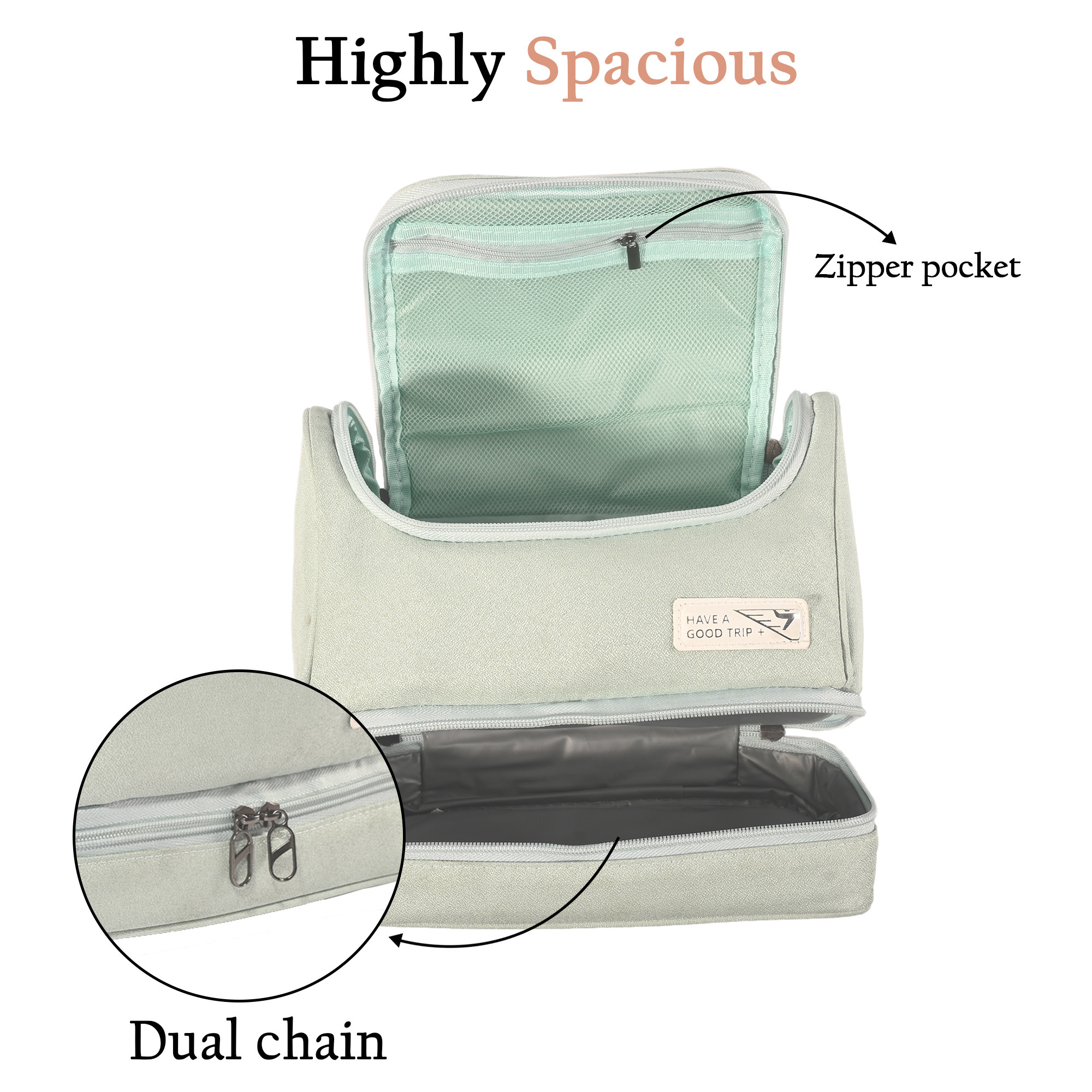 Kuber Industries Multi-Compartment Travel Toiletry Pouch for Women with Handle  Space-Saving Skincare  Cosmetic Bag  Vanity Kit  Wash Bag for Girls  YJ-13-MIN  Mint