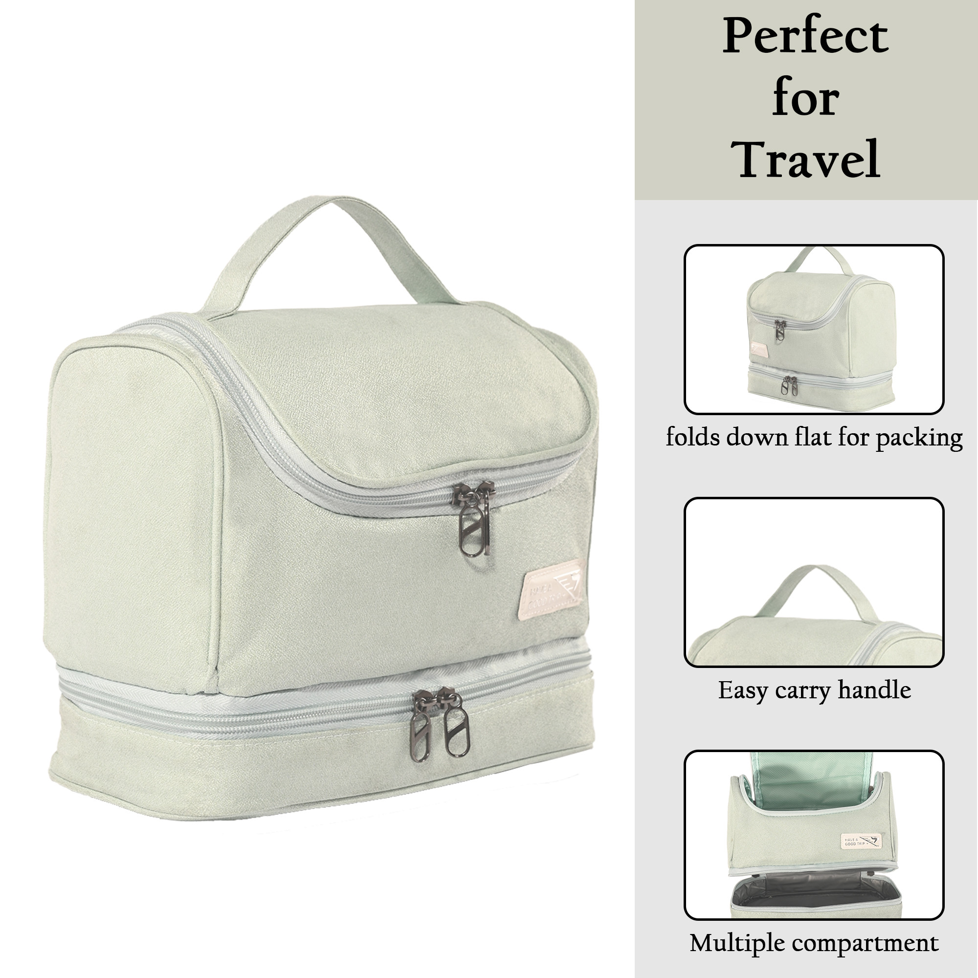 Kuber Industries Multi-Compartment Travel Toiletry Pouch for Women with Handle  Space-Saving Skincare  Cosmetic Bag  Vanity Kit  Wash Bag for Girls  YJ-13-MIN  Mint