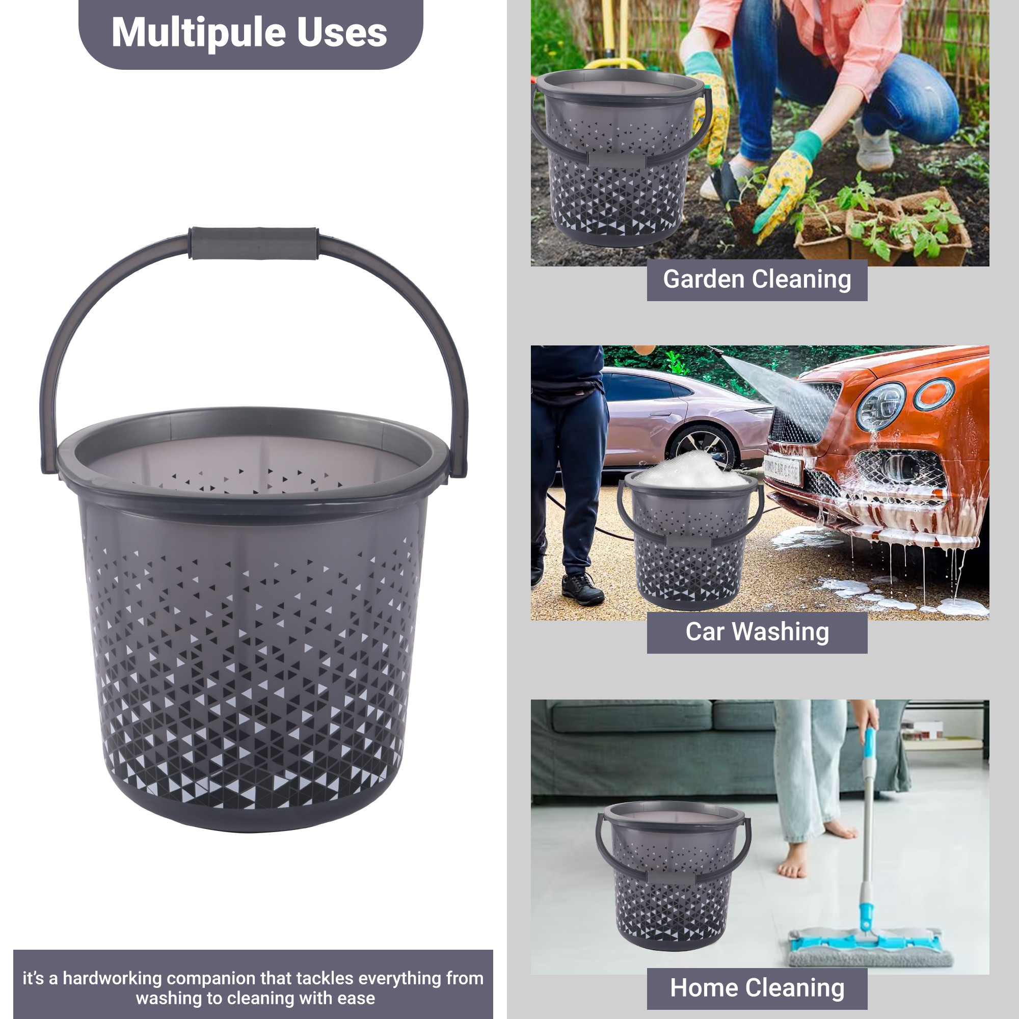 Kuber Industries Multi-Purpose 18 Litres Water Bucket for Washing Clothes  Bathing Balti for Bathroom  Water Storage Container - Essential for Household Chores  Tined- Black