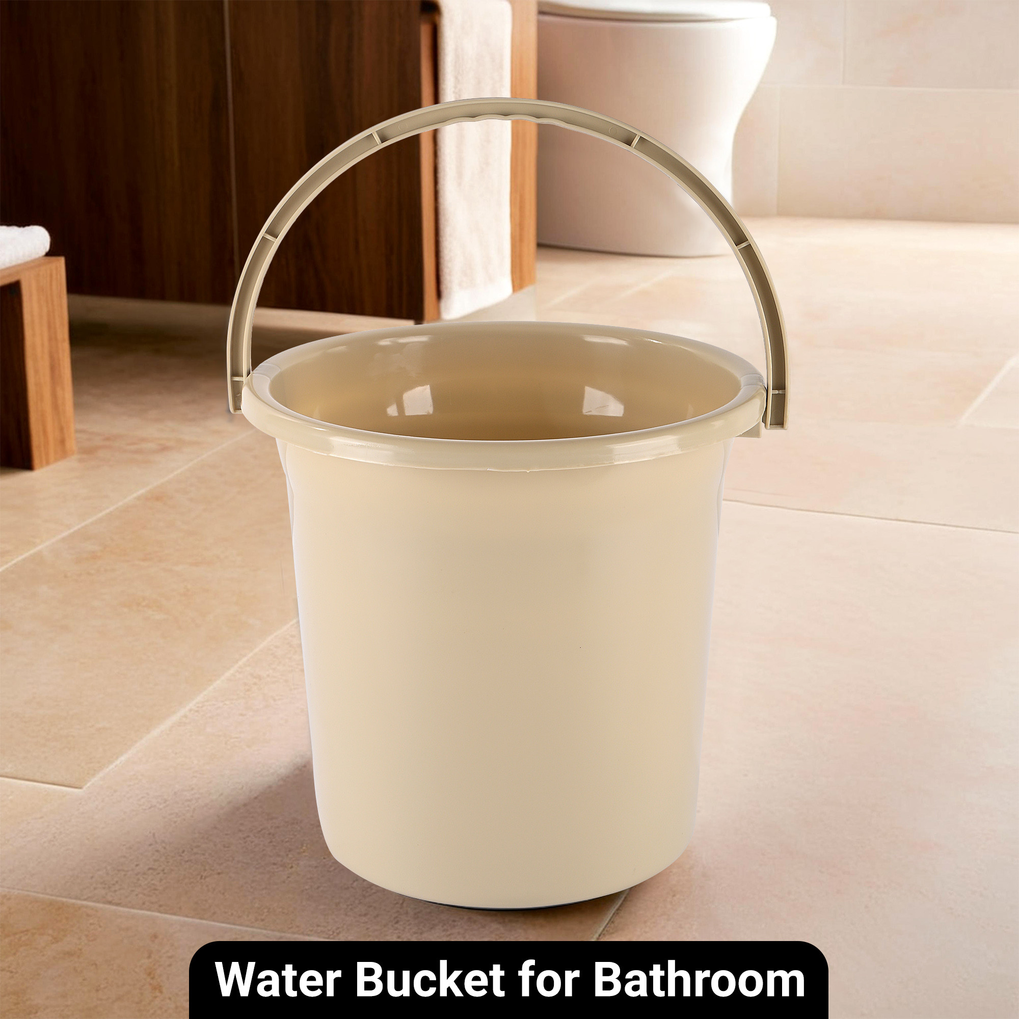 Kuber Industries Multi-Purpose 18 Litres Water Buckets for Washing Clothes with Handle  Bathing Balti for Bathroom  Water Storage Container - Essential for Household Chores  Beige