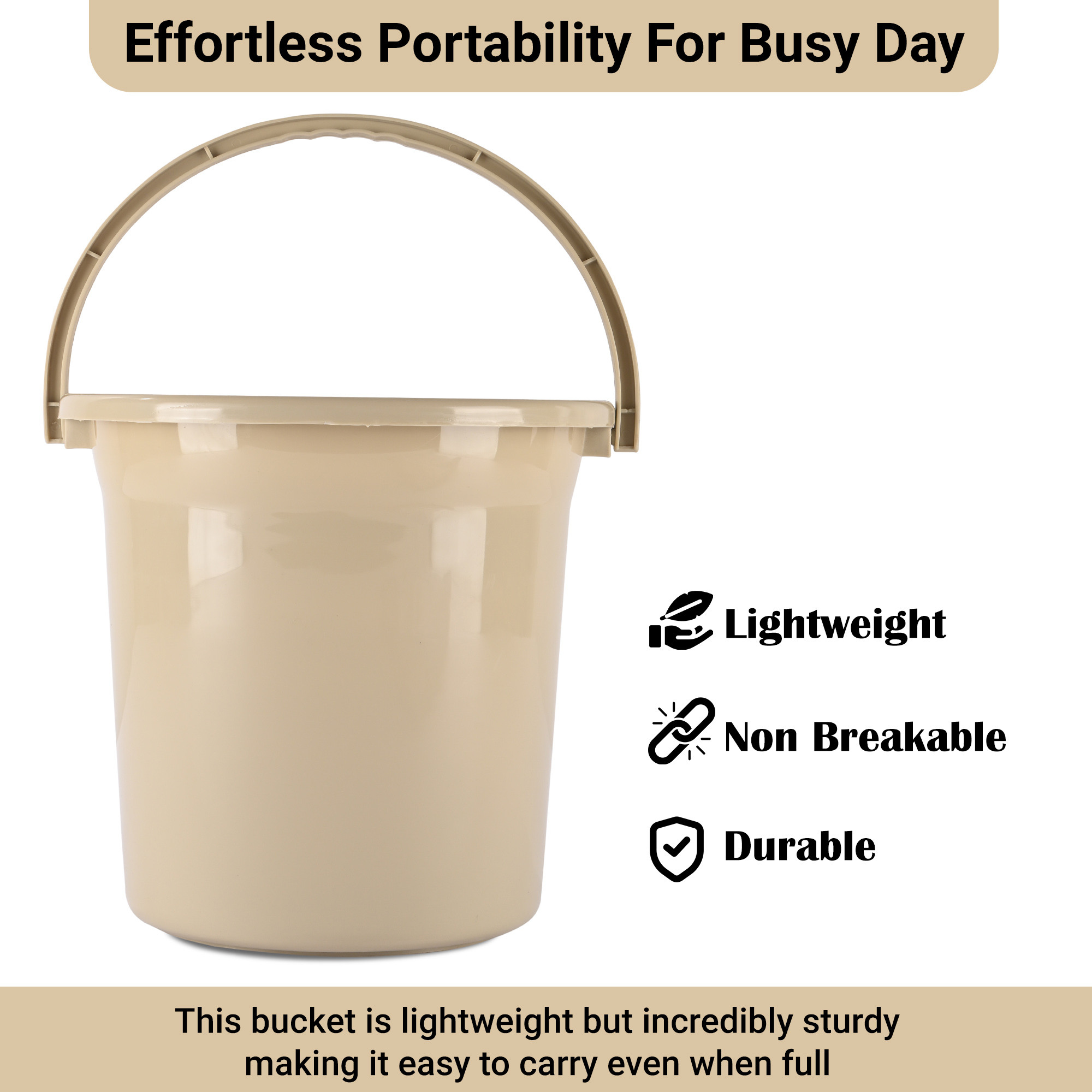Kuber Industries Multi-Purpose 18 Litres Water Buckets for Washing Clothes with Handle  Bathing Balti for Bathroom  Water Storage Container - Essential for Household Chores  Beige