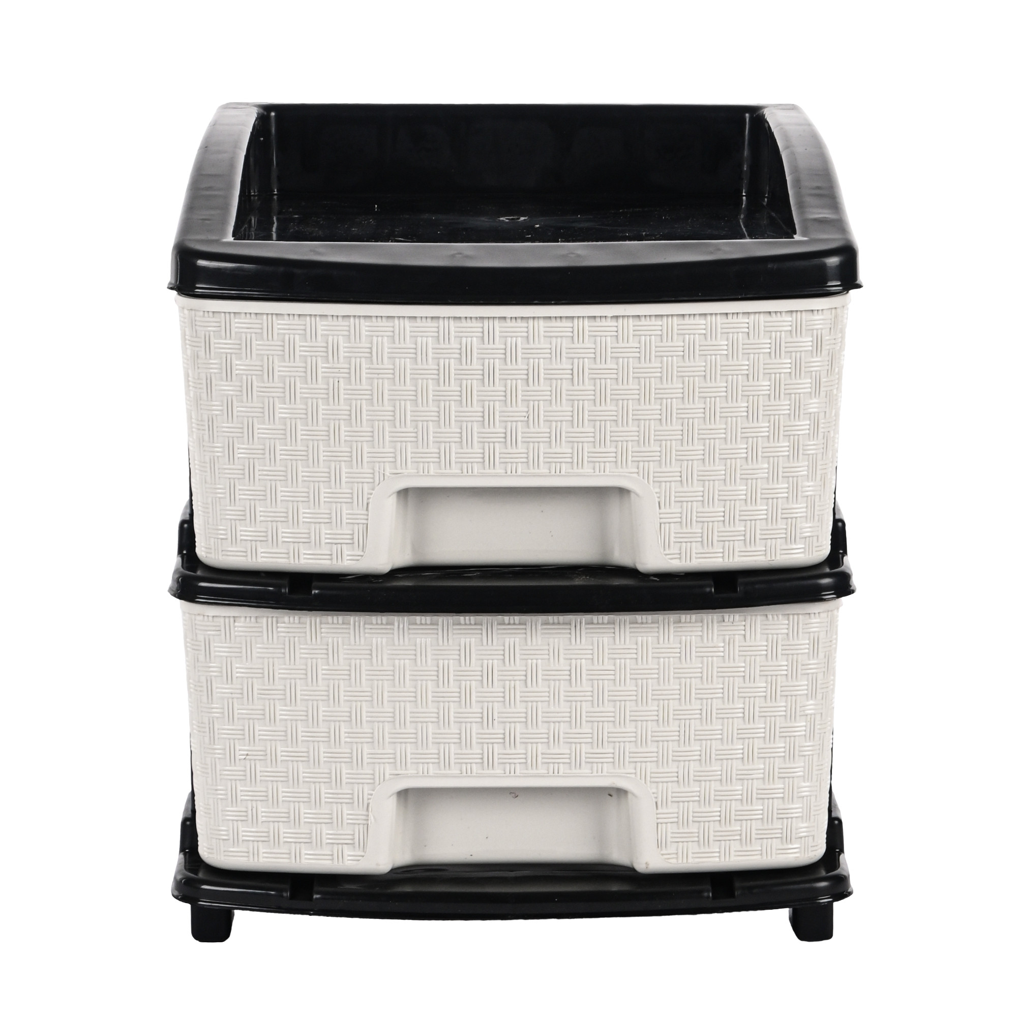 Kuber Industries Multi-Purpose 2-Layer Plastic Drawer Storage Organiser  Durable  Modular Kitchen  Toy Organizer For Kids Room Office  Home  Black  White