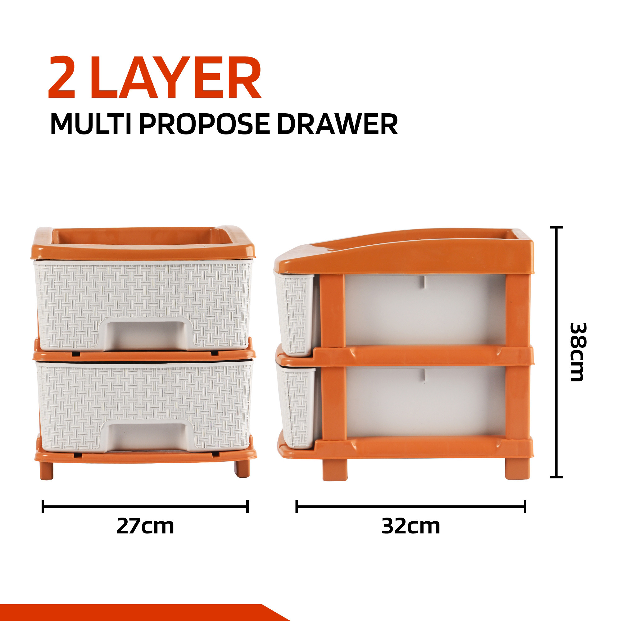 Kuber Industries Multi-Purpose 2-Layer Plastic Drawer Storage Organiser | Durable & Modular Kitchen & Toy Organizer For Kids Room, Office & Home | White & Golden