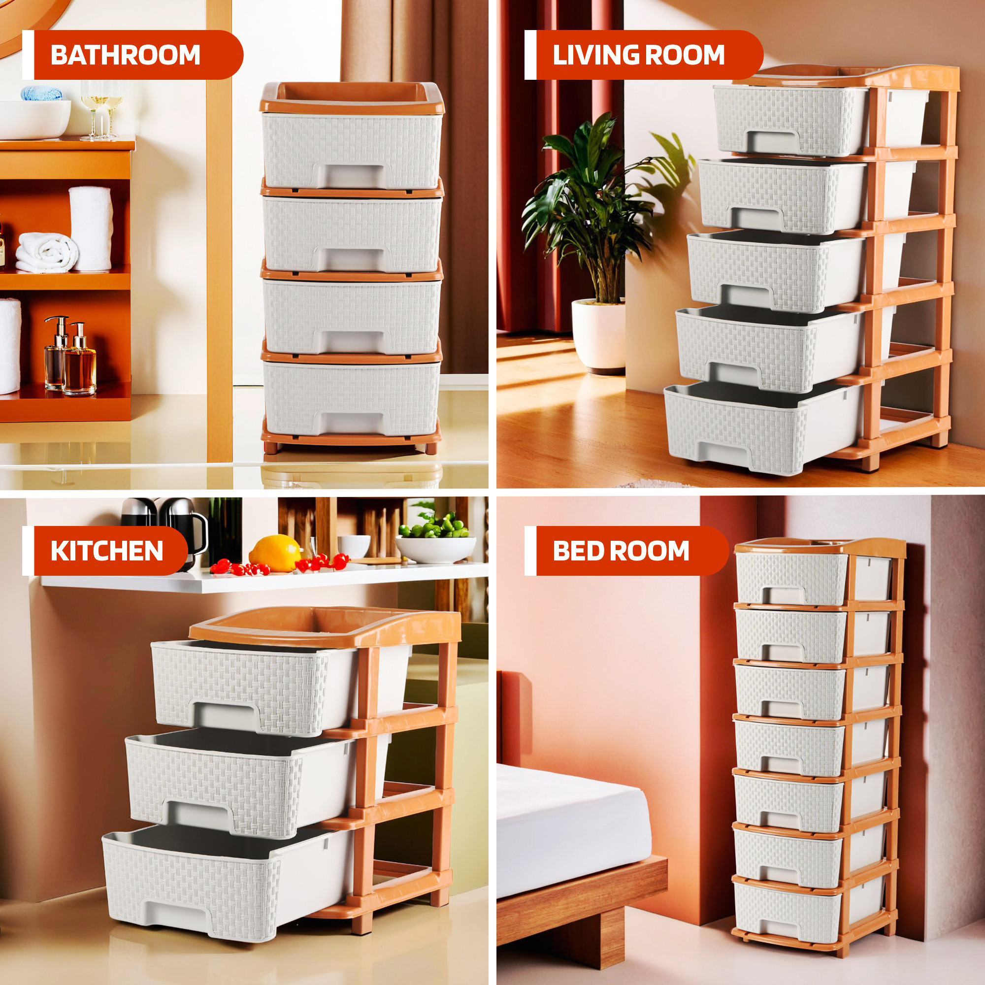 Kuber Industries Multi-Purpose 2-Layer Plastic Drawer Storage Organiser | Durable & Modular Kitchen & Toy Organizer For Kids Room, Office & Home | White & Golden