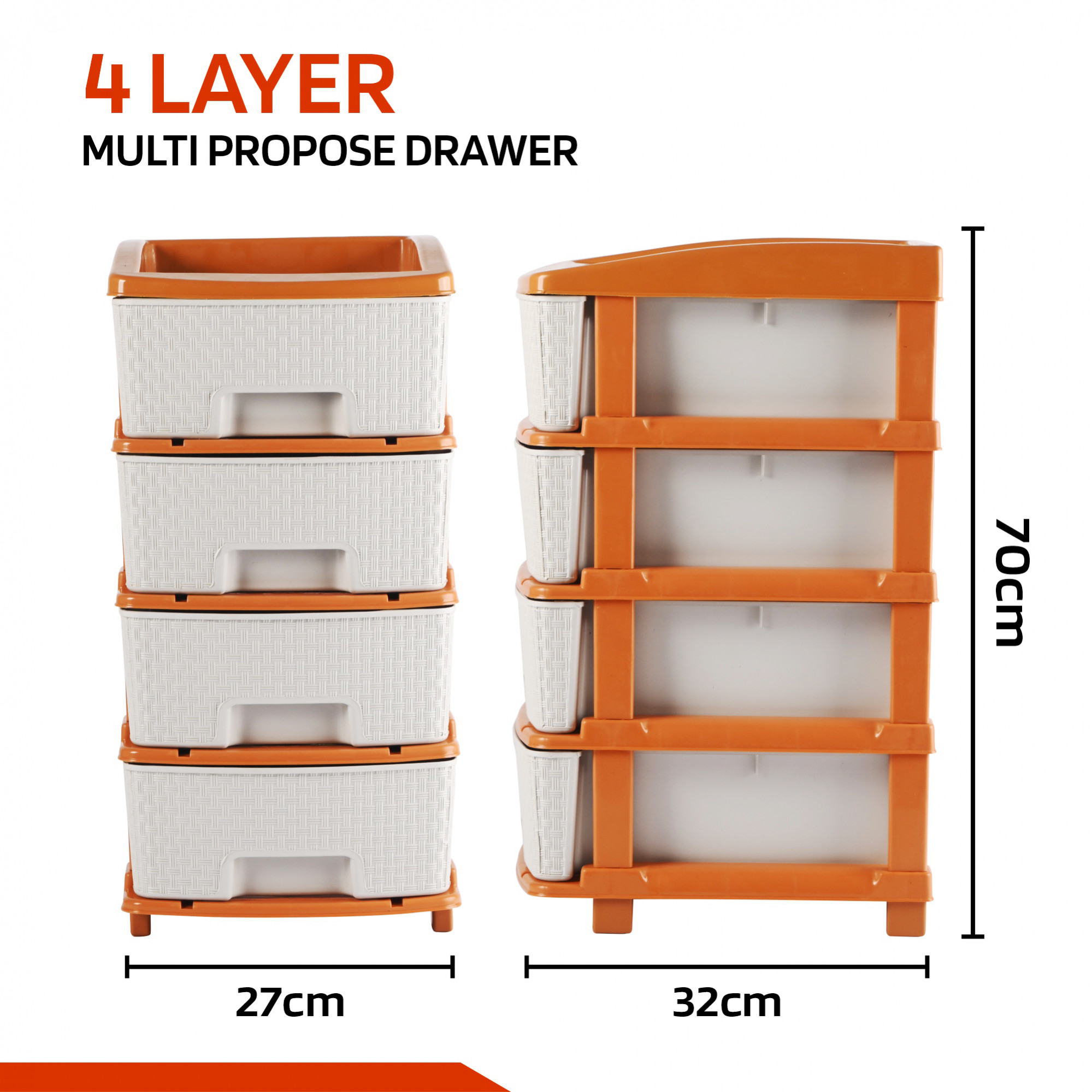 Kuber Industries Multi-Purpose 2-Layer Plastic Drawer Storage Organiser | Durable & Modular Kitchen & Toy Organizer For Kids Room, Office & Home | White & Golden