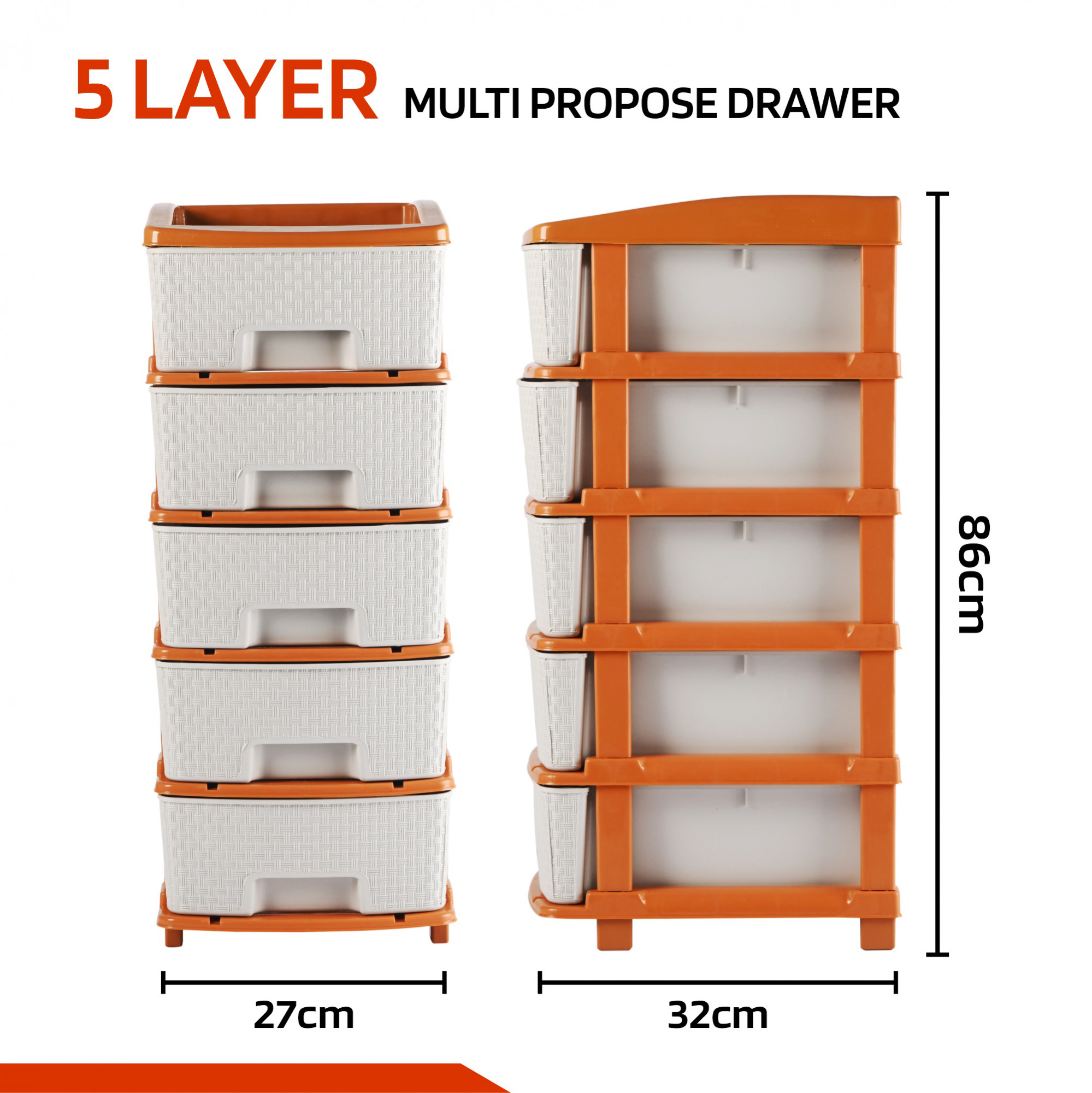 Kuber Industries Multi-Purpose 2-Layer Plastic Drawer Storage Organiser | Durable & Modular Kitchen & Toy Organizer For Kids Room, Office & Home | White & Golden