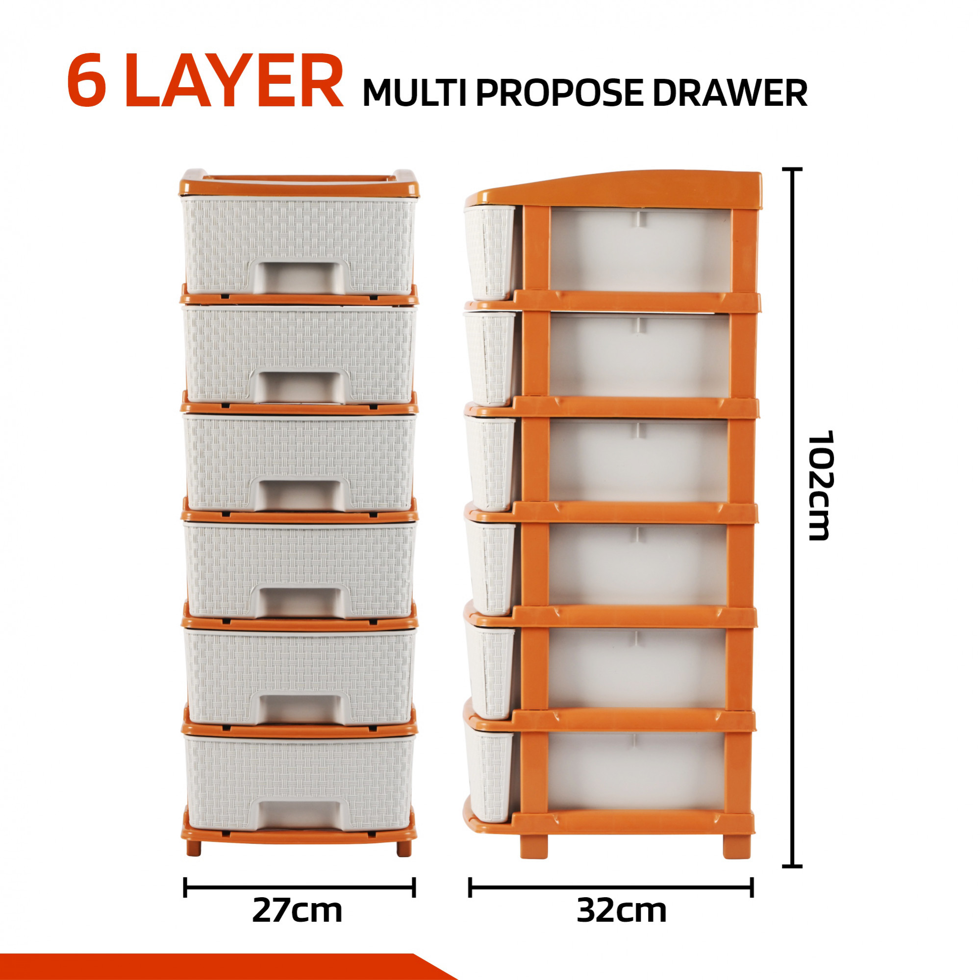 Kuber Industries Multi-Purpose 2-Layer Plastic Drawer Storage Organiser | Durable & Modular Kitchen & Toy Organizer For Kids Room, Office & Home | White & Golden