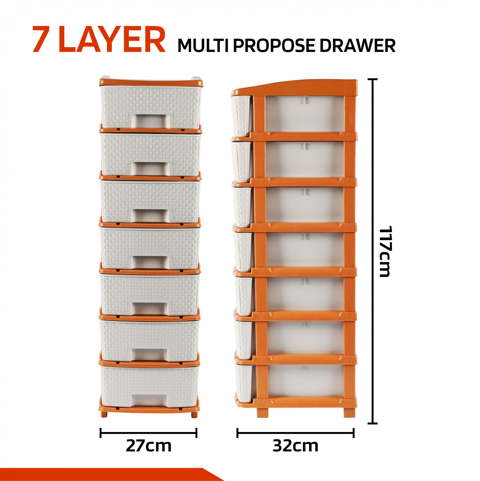 Kuber Industries Multi-Purpose 2-Layer Plastic Drawer Storage Organiser | Durable & Modular Kitchen & Toy Organizer For Kids Room, Office & Home | White & Golden