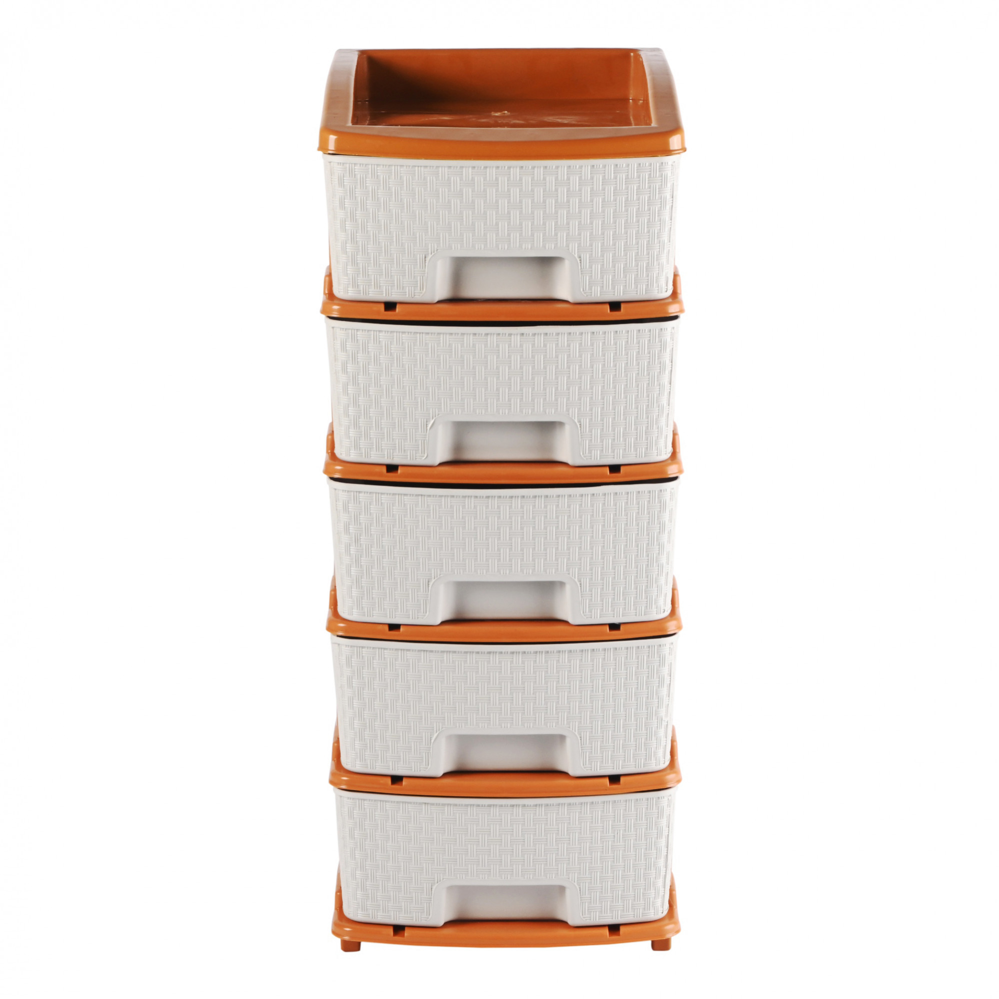 Kuber Industries Multi-Purpose 5-Layer Plastic Drawer Storage Organiser  Durable  Modular Kitchen  Toy Organizer For Kids Room Office  Home  White  Golden